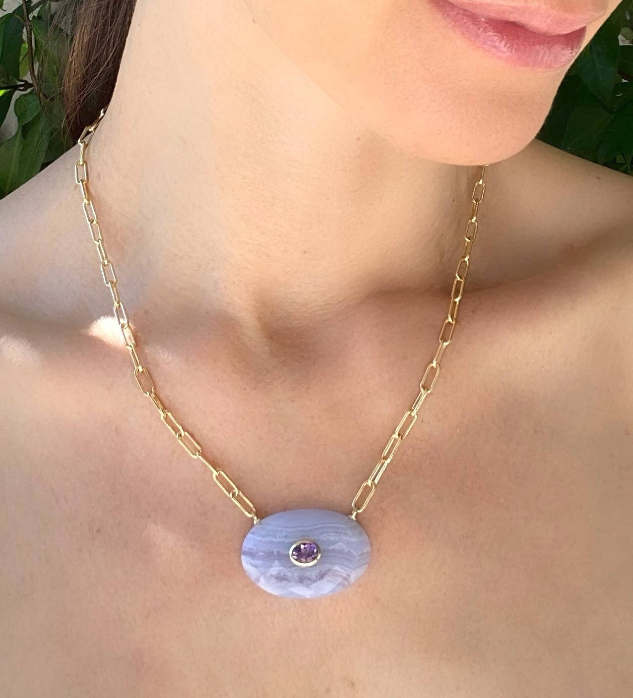 Moonstone & Topaz Statement Oval Paperclip Necklace