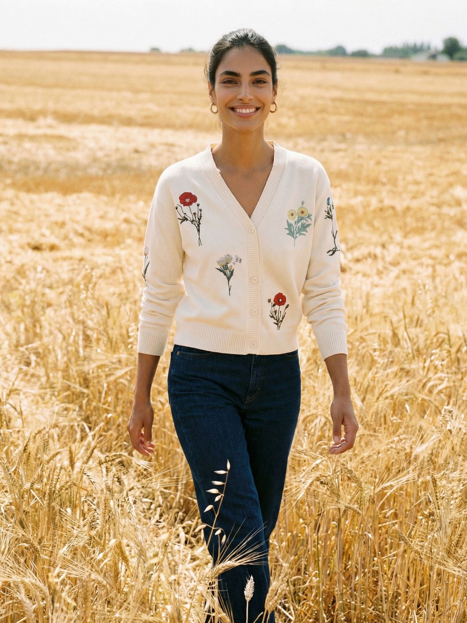 Floral Embroidered Ecru Cardi