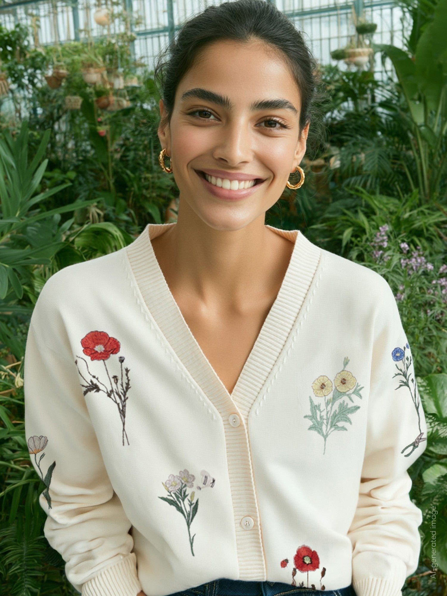 Floral Embroidered Ecru Cardi