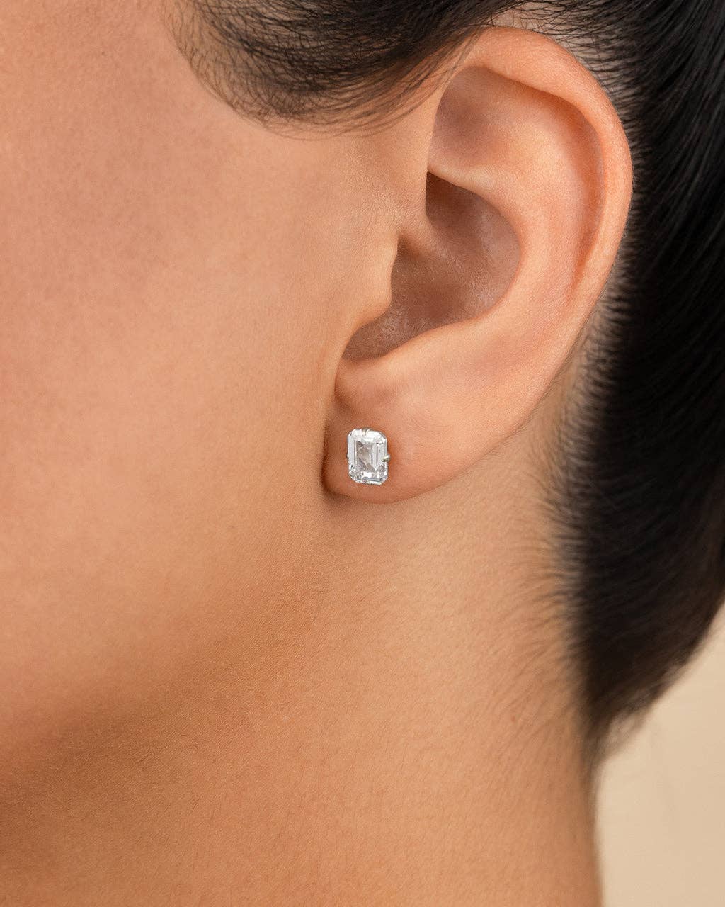 Emerald Cut Prong Set Studs