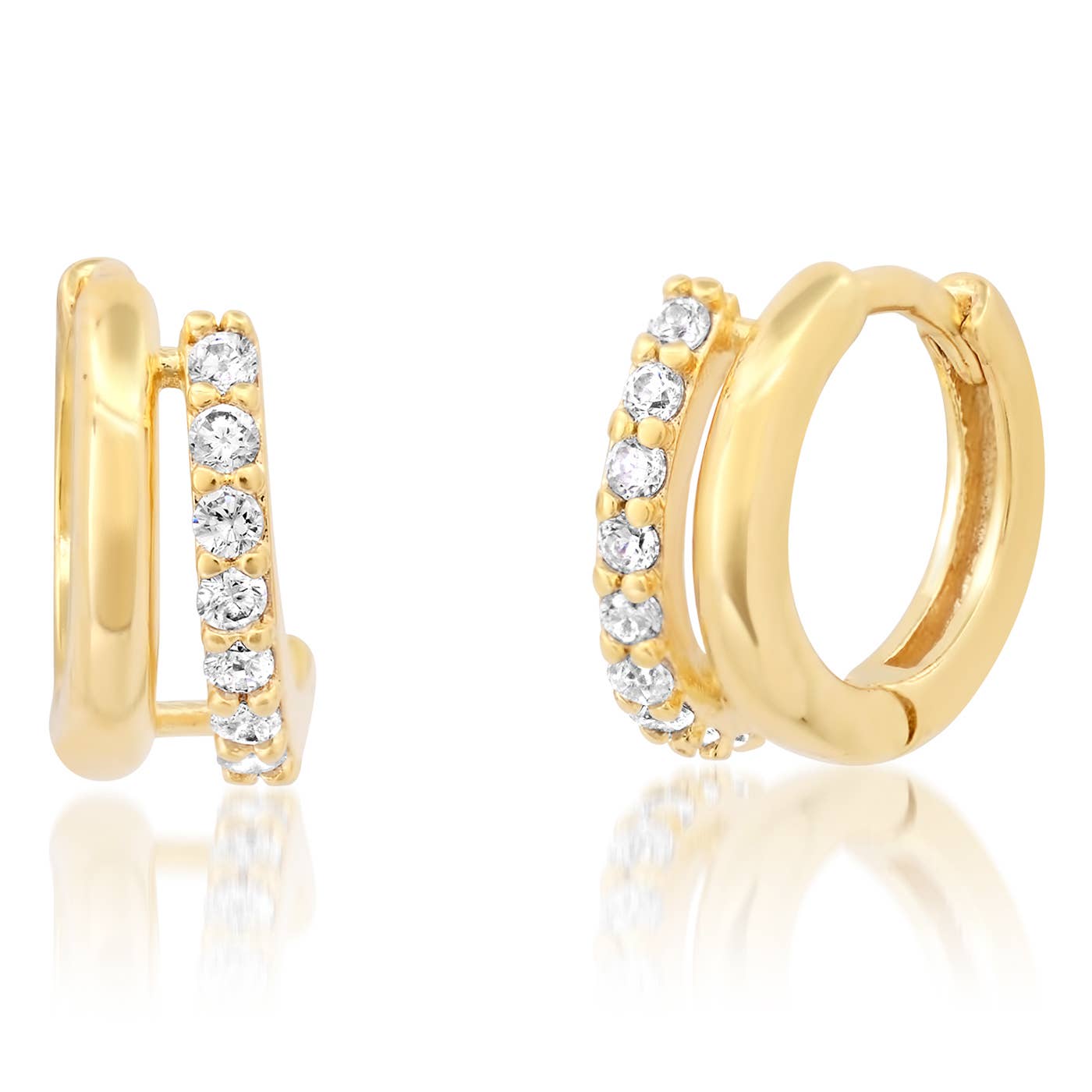 Gold And Pave CZ Double Huggies