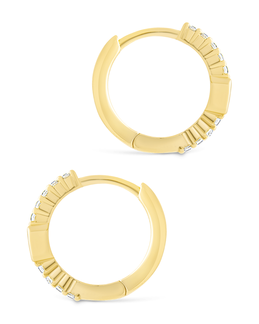 Emerald Cut Bezel Set Huggie Hoop Earrings