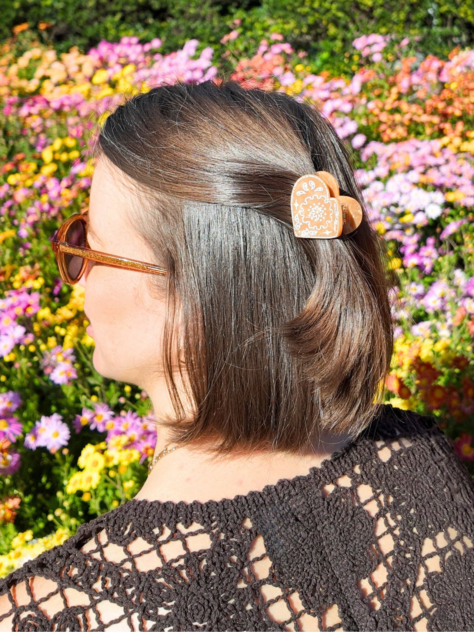 Hand-painted Mini Paisley Heart Claw Hair Clip