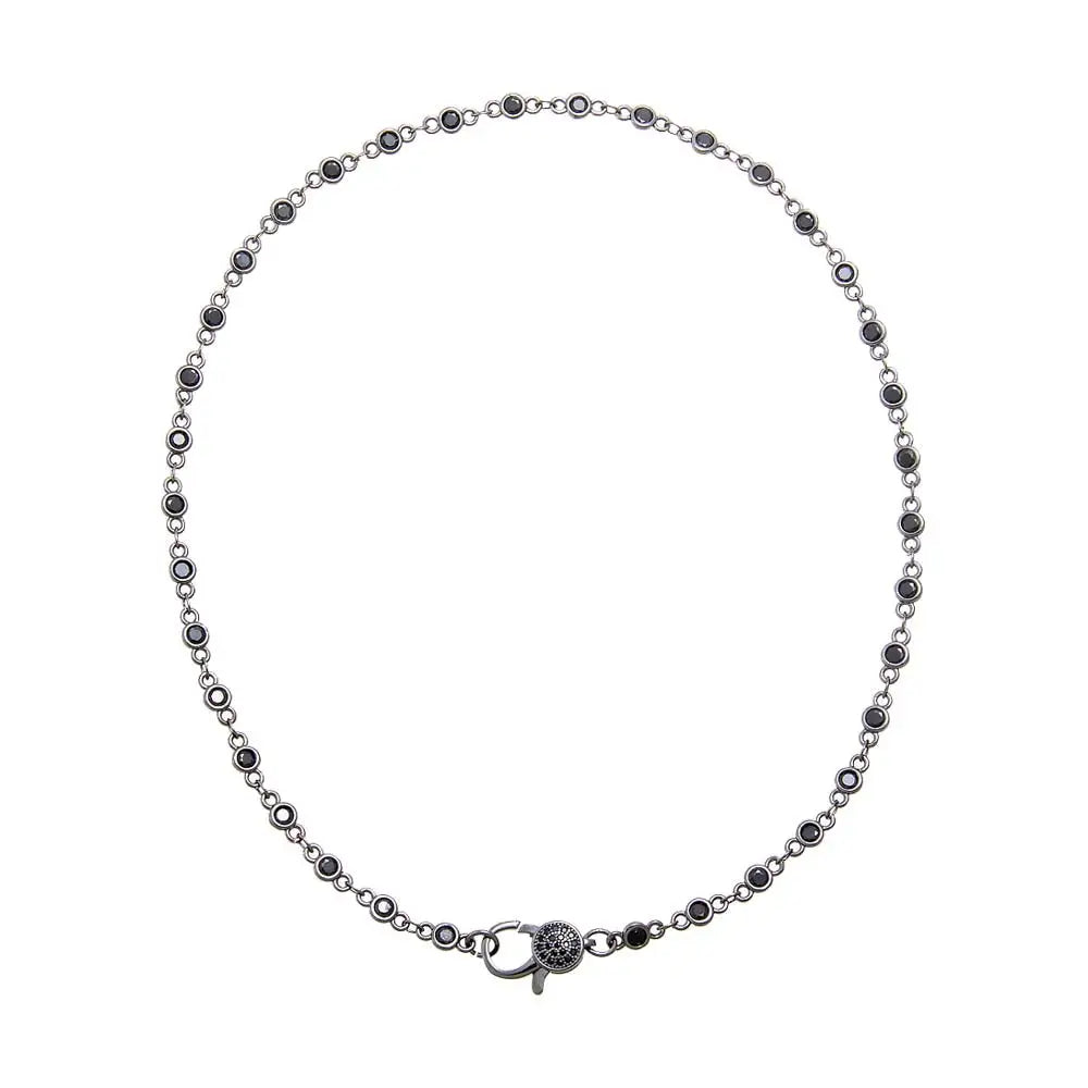 Gunmetal Bezel CZ Clasp Necklace