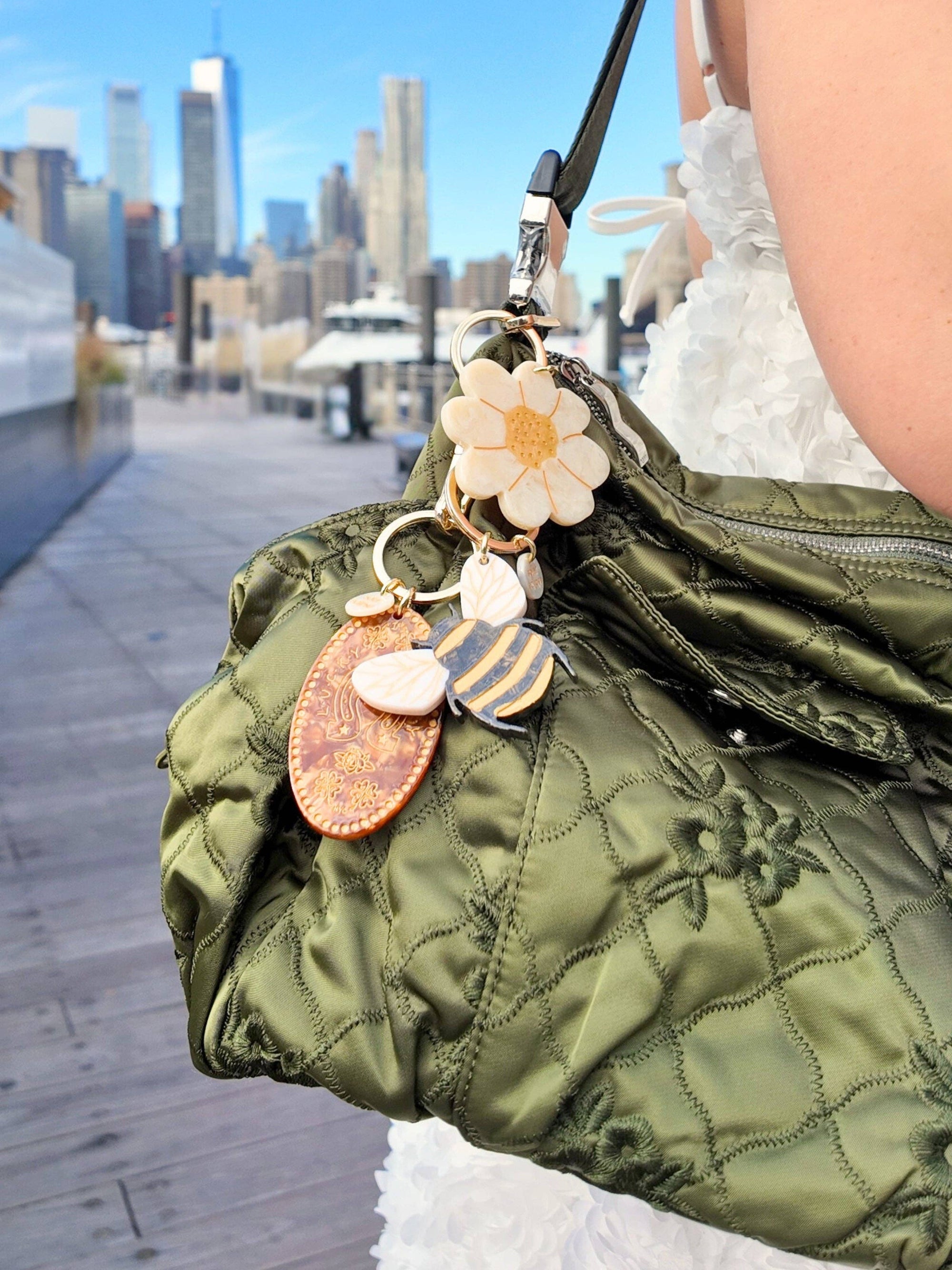 Hand-painted Honey Bee Bag Charm + Keychain