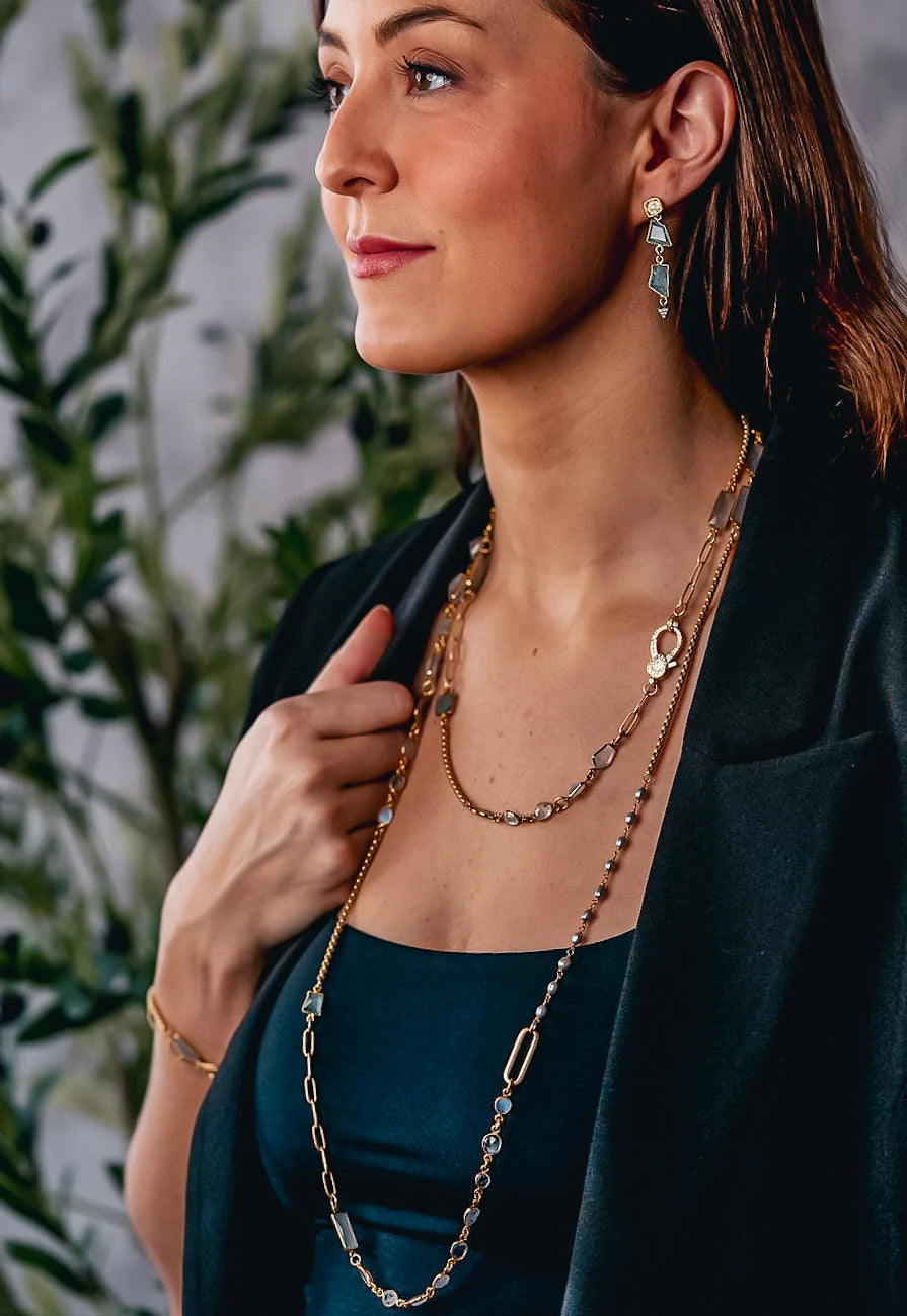 Moonstone, Aquamarine and Pearl Long Necklace