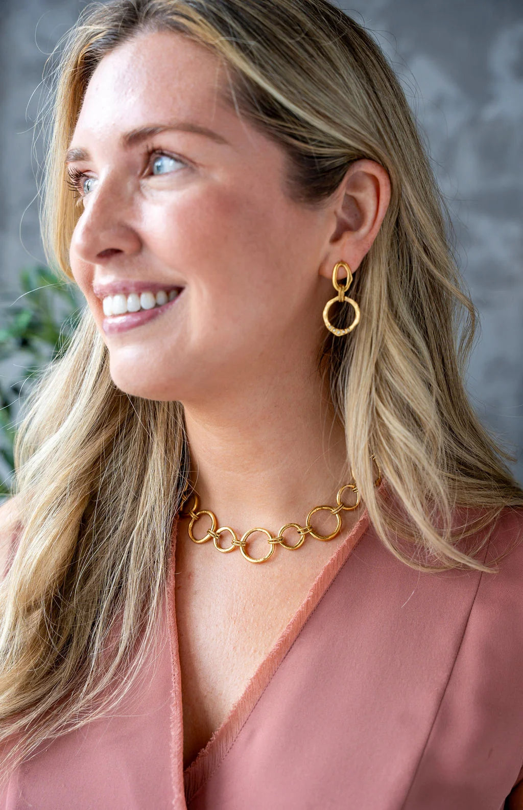 Gold Sculpted Circle Drop Earrings