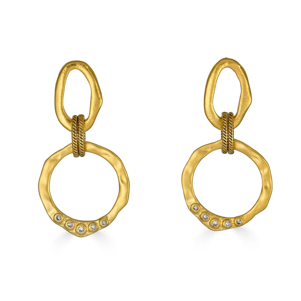 Gold Sculpted Circle Drop Earrings