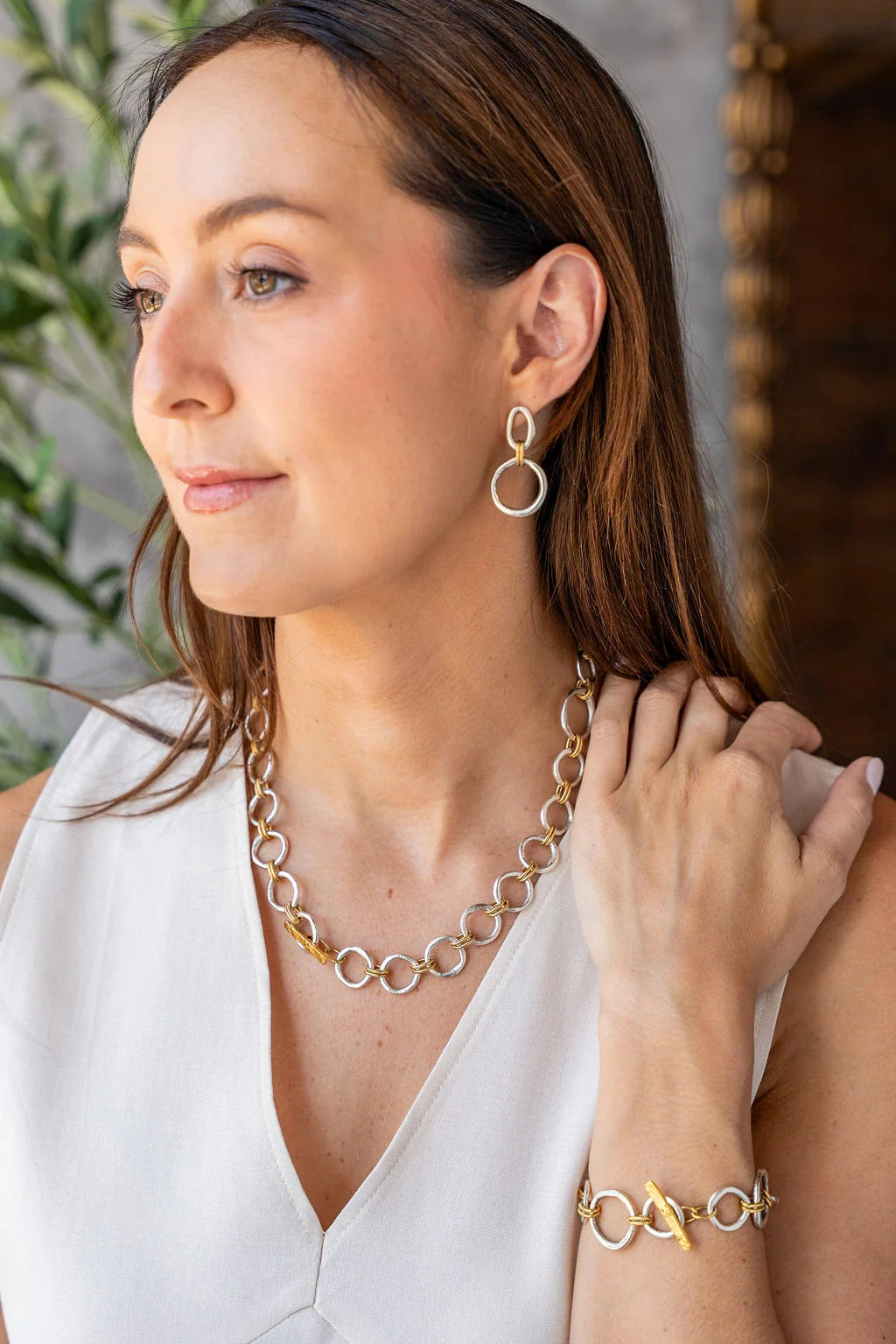 Mixed Metal Sculpted Circle Earrings