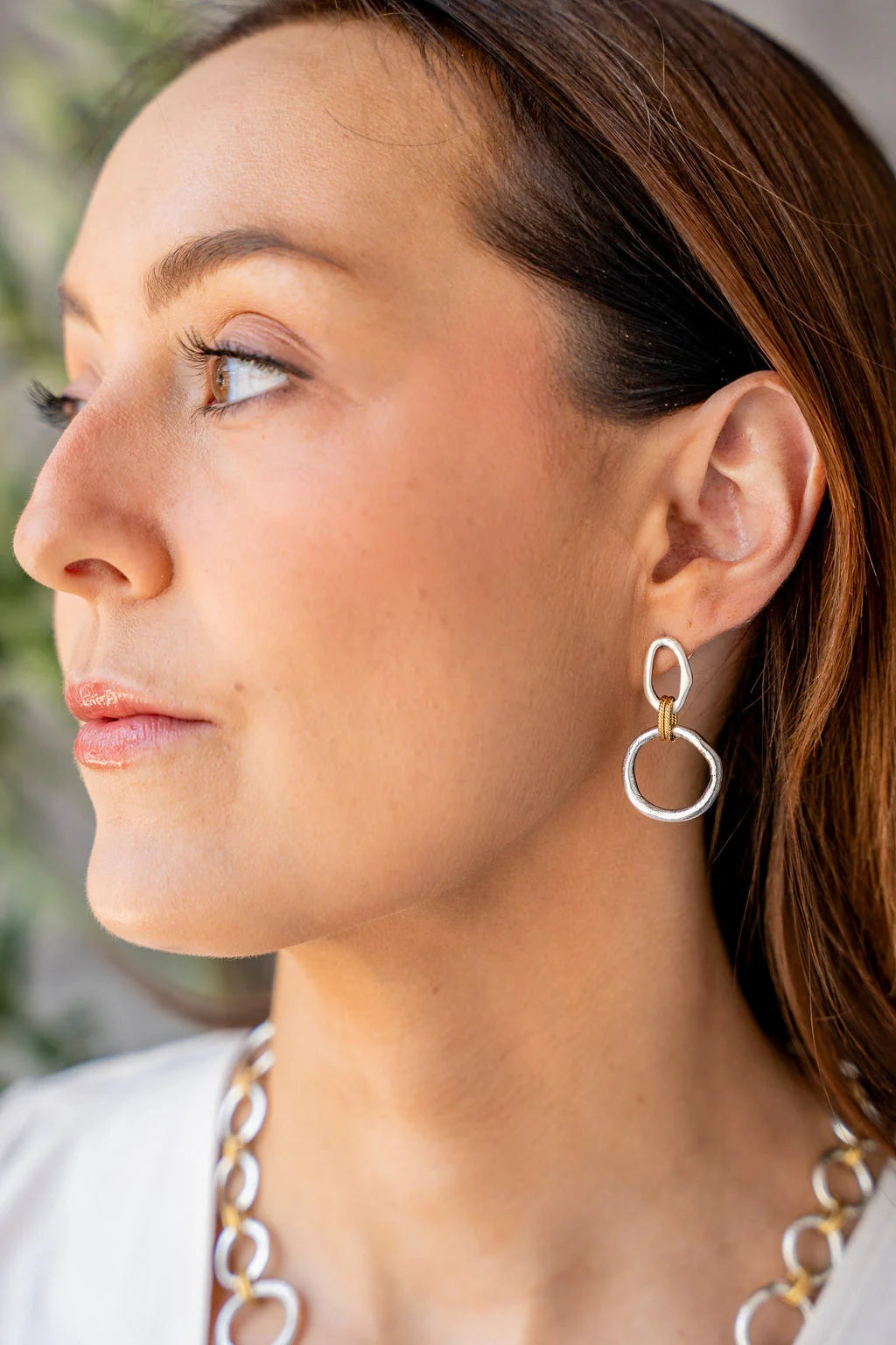 Mixed Metal Sculpted Circle Earrings