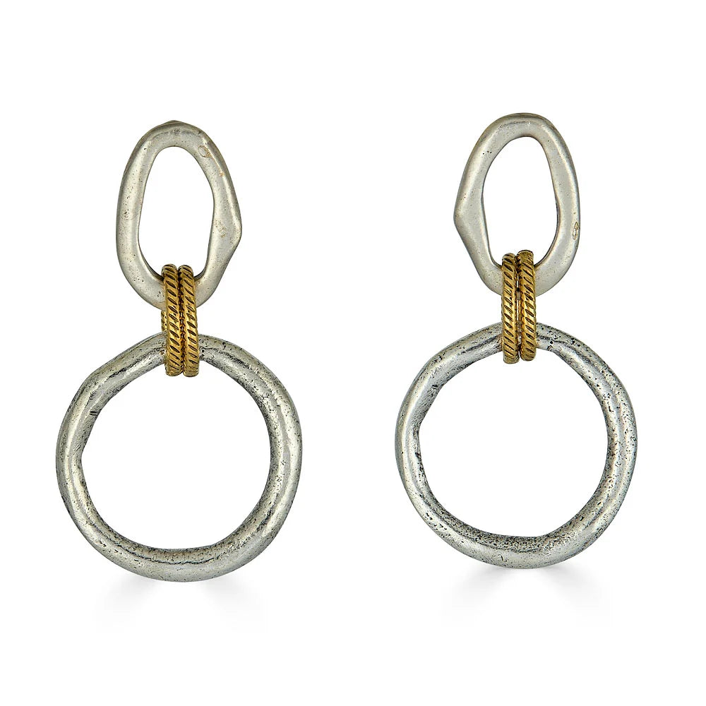 Mixed Metal Sculpted Circle Earrings