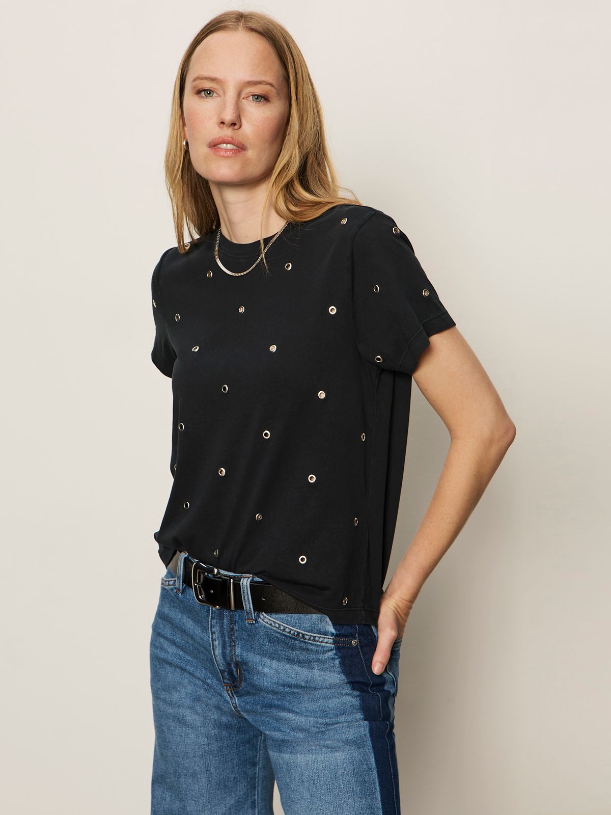 Grommet Embellished Tee