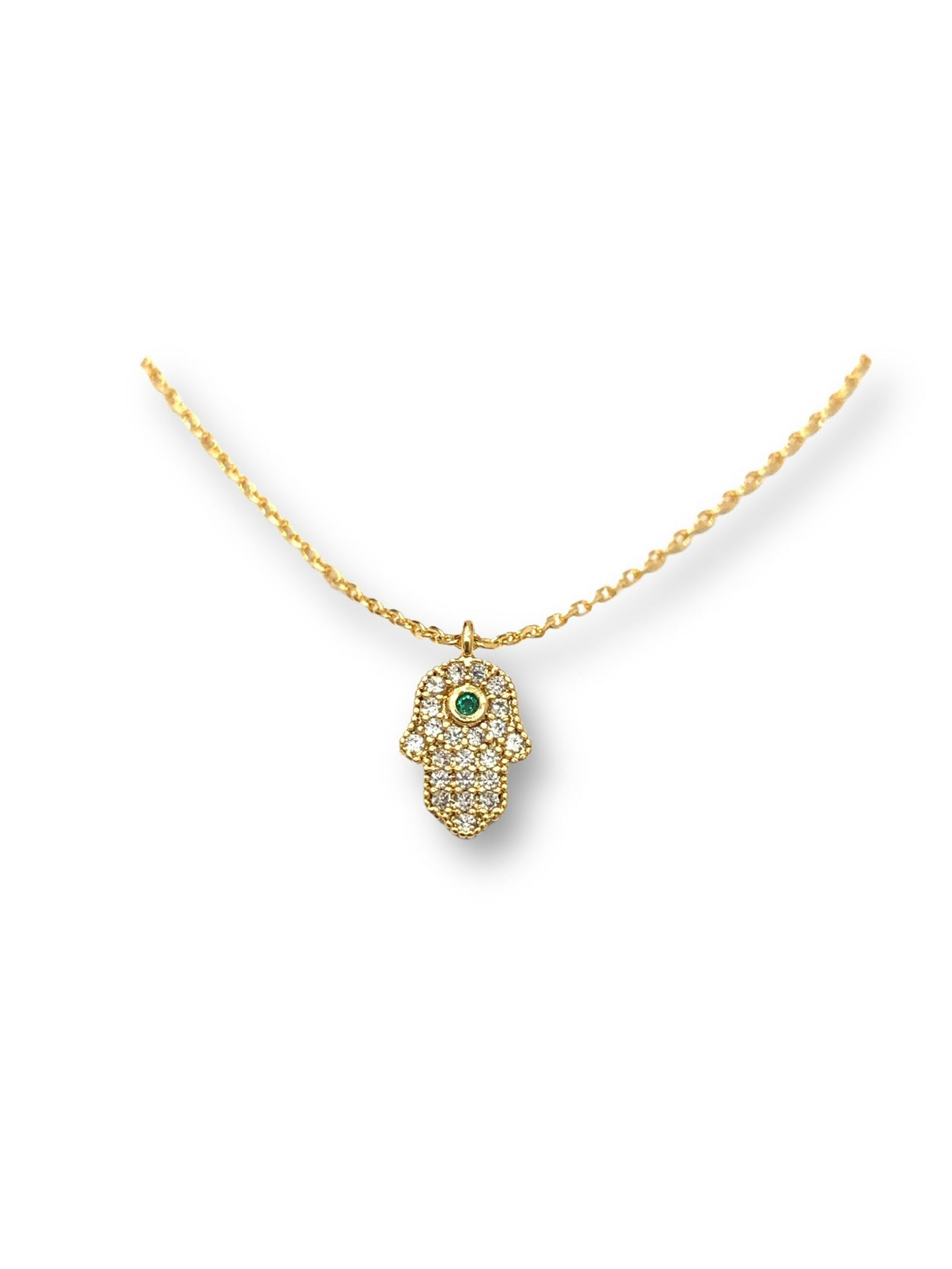 Emerald Accent Hamsa Necklace