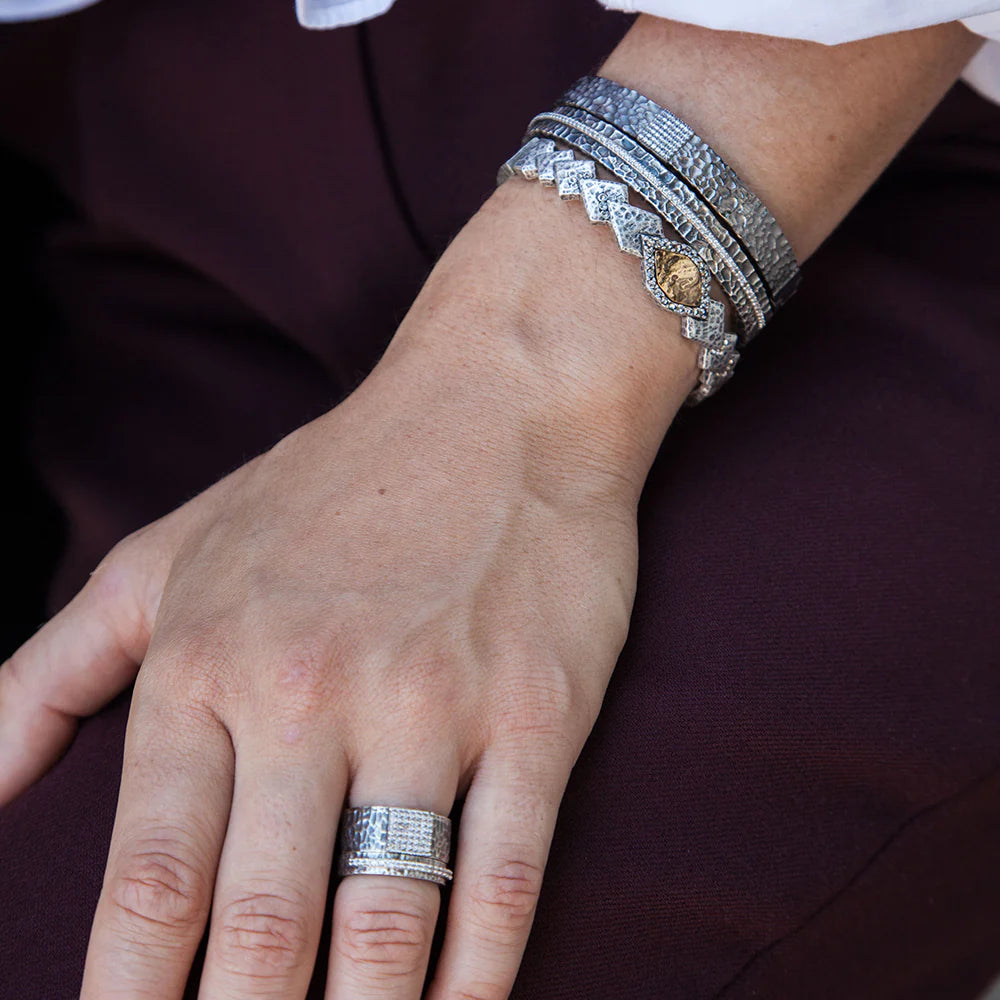 Vintage Silver Crystal Line Bangle