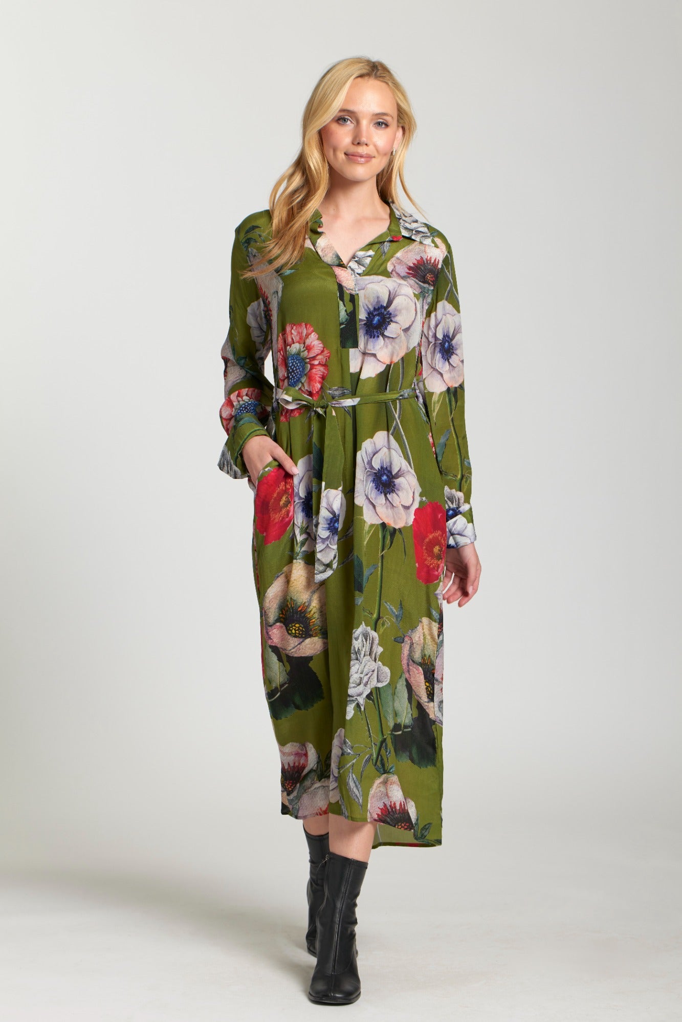 Green Floral Midi Dress