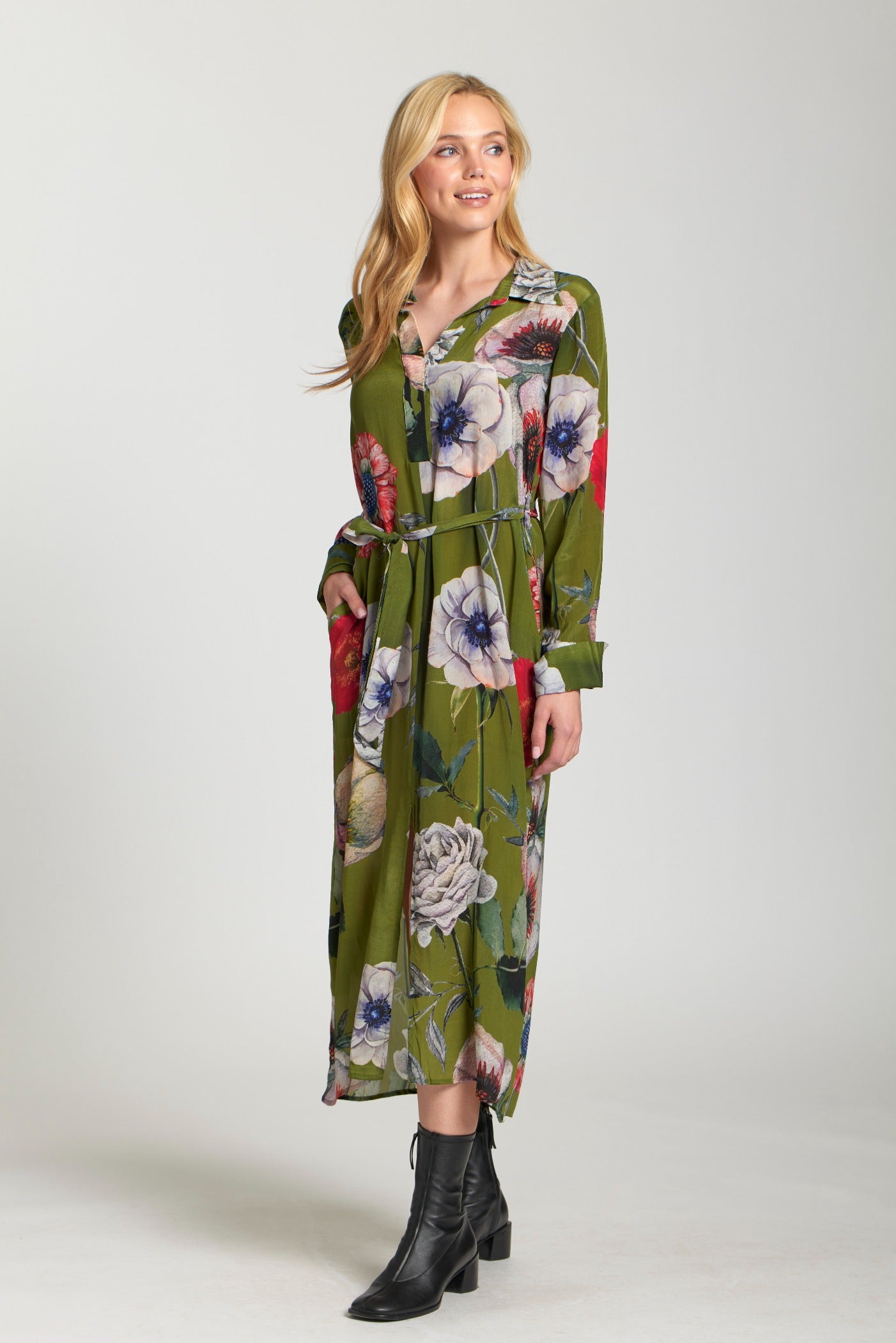 Green Floral Midi Dress