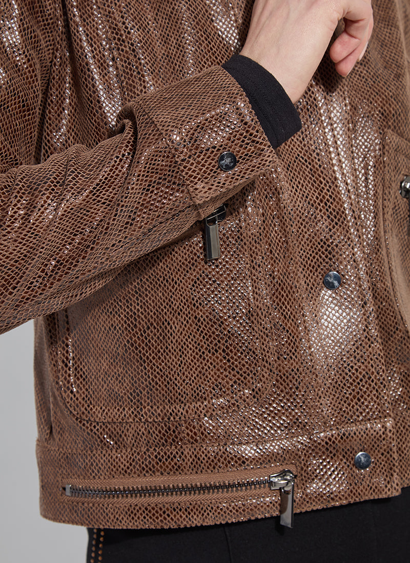 Vegan Suede Foil Moto Jacket