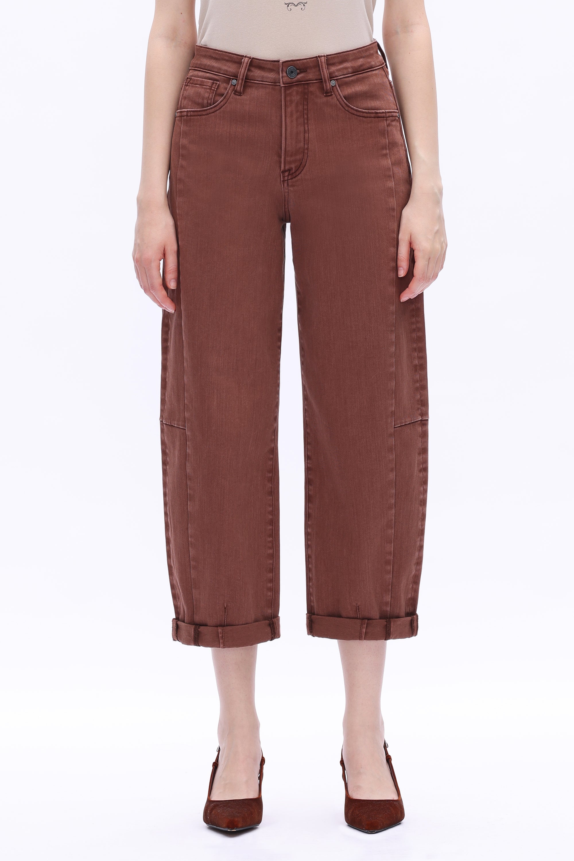 Espresso High Rise Rolled Barrel Jean