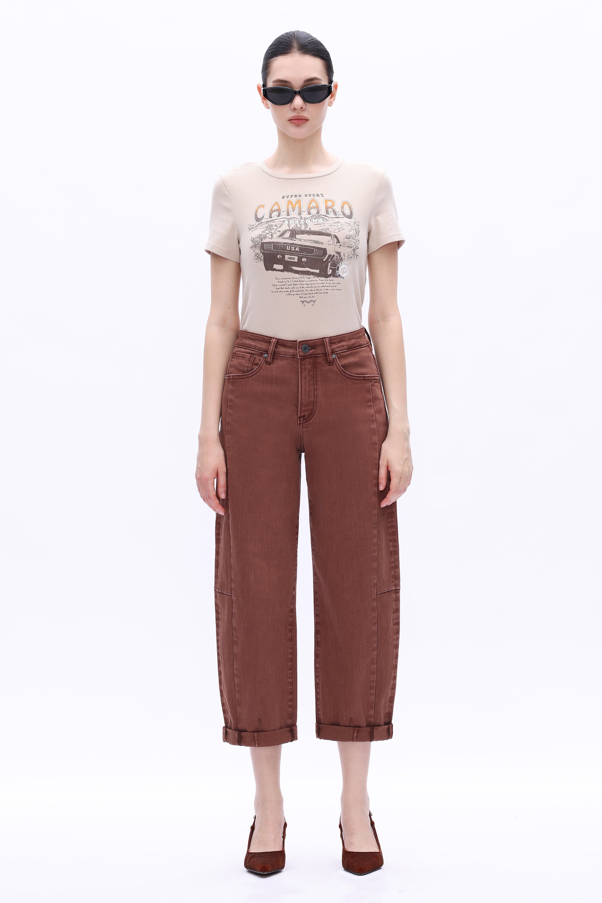 Espresso High Rise Rolled Barrel Jean