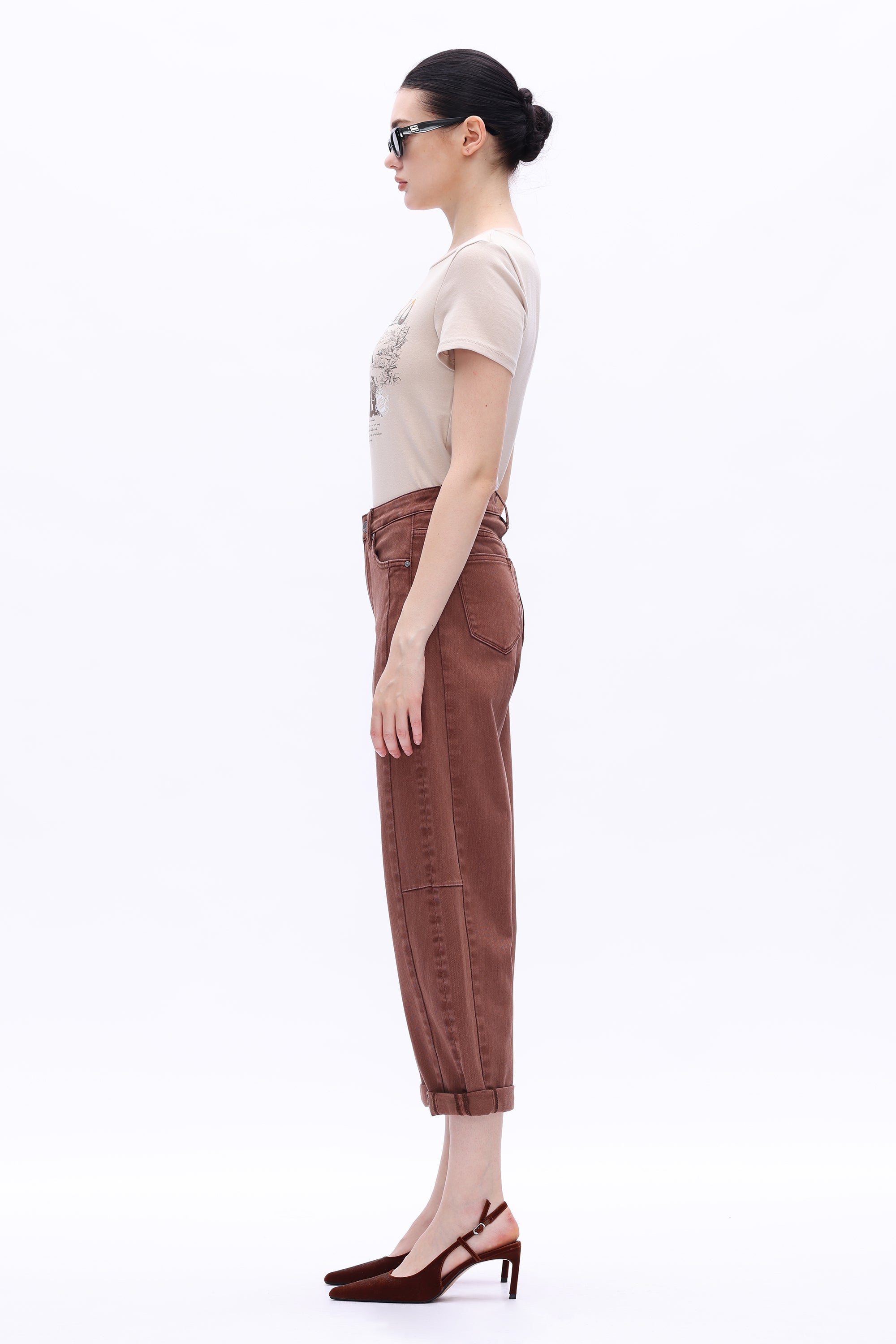 Espresso High Rise Rolled Barrel Jean