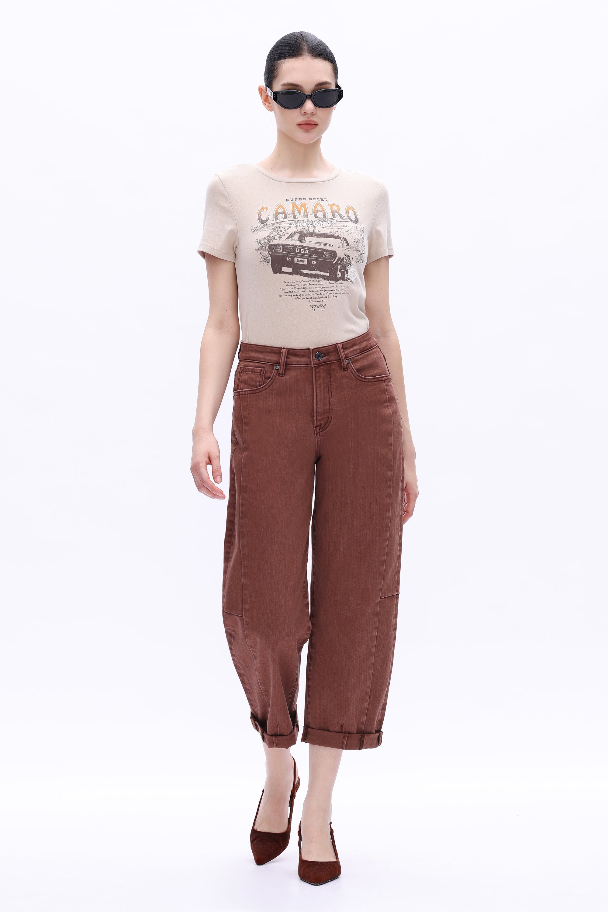 Espresso High Rise Rolled Barrel Jean