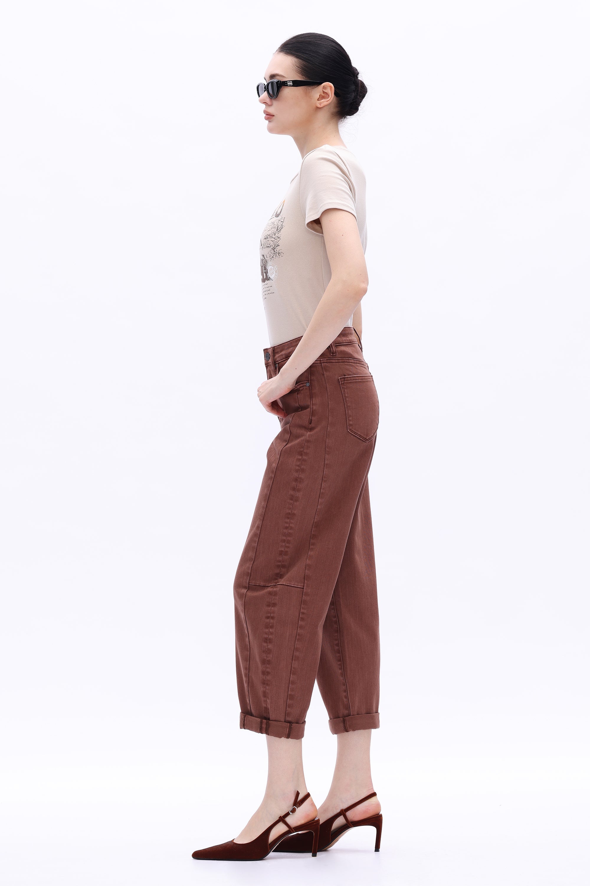 Espresso High Rise Rolled Barrel Jean