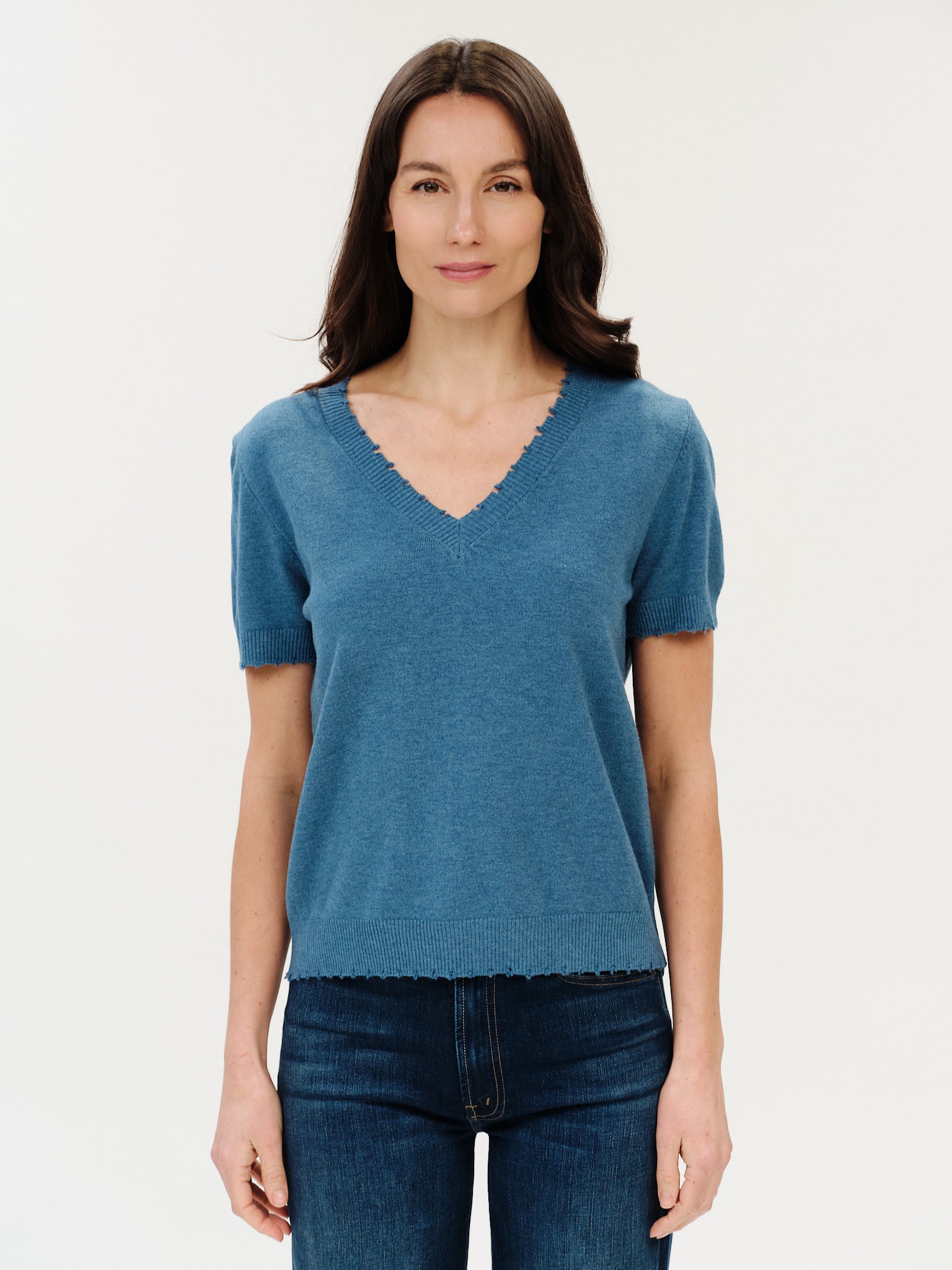 Gemma Frayed Hem V Neck