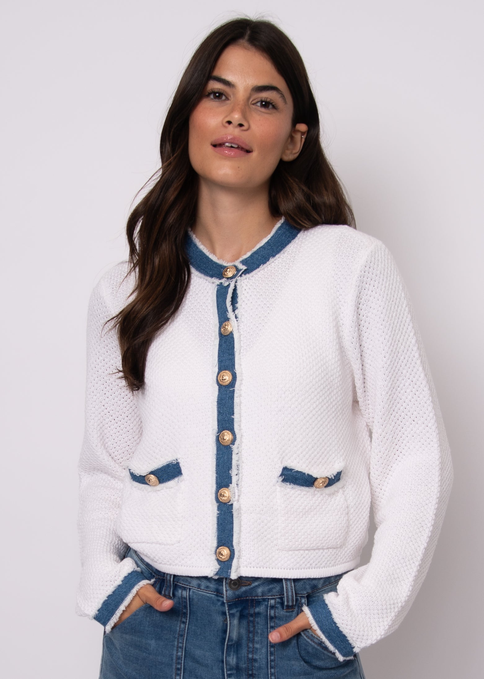 Denim Combo Cardigan