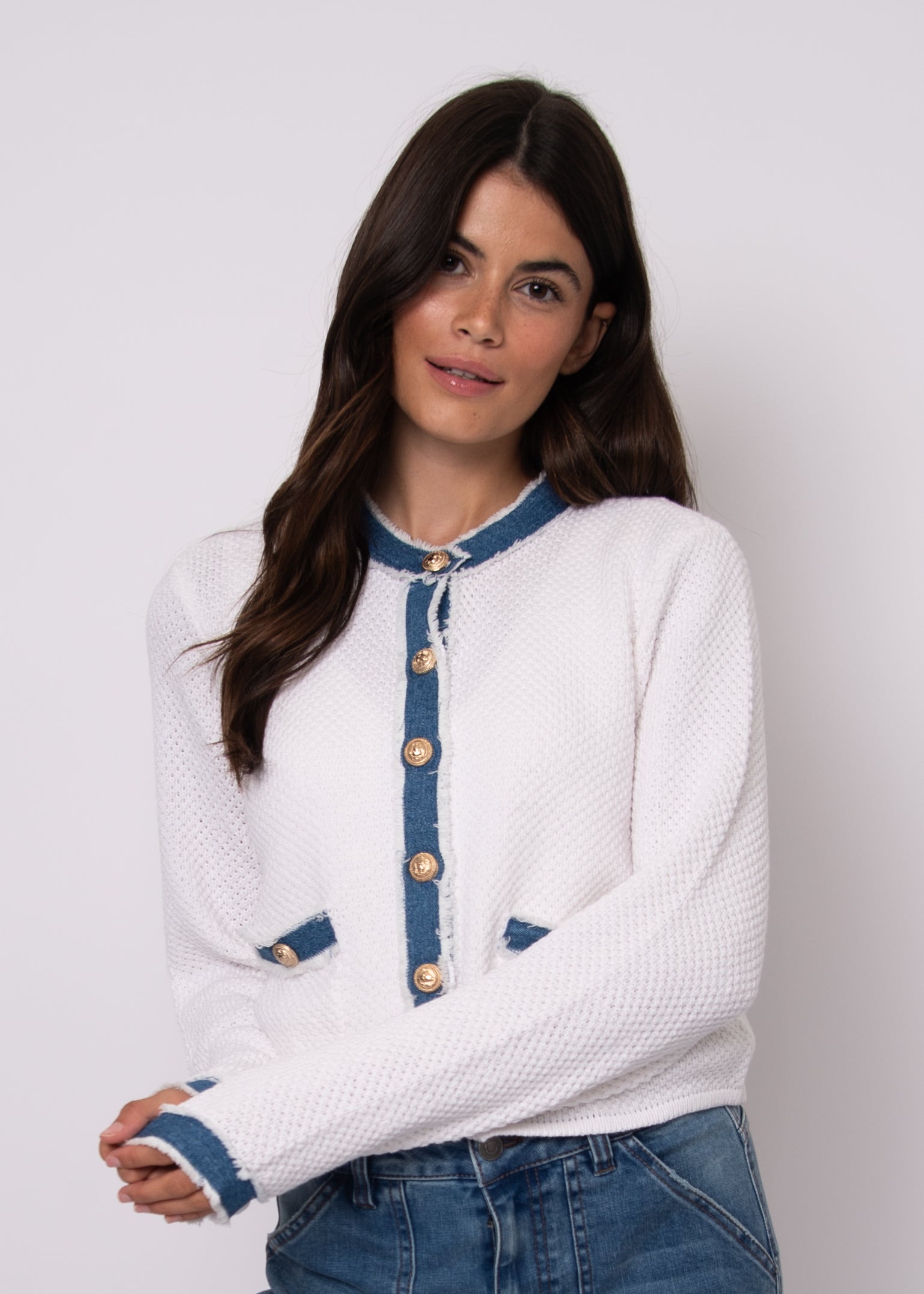 Denim Combo Cardigan