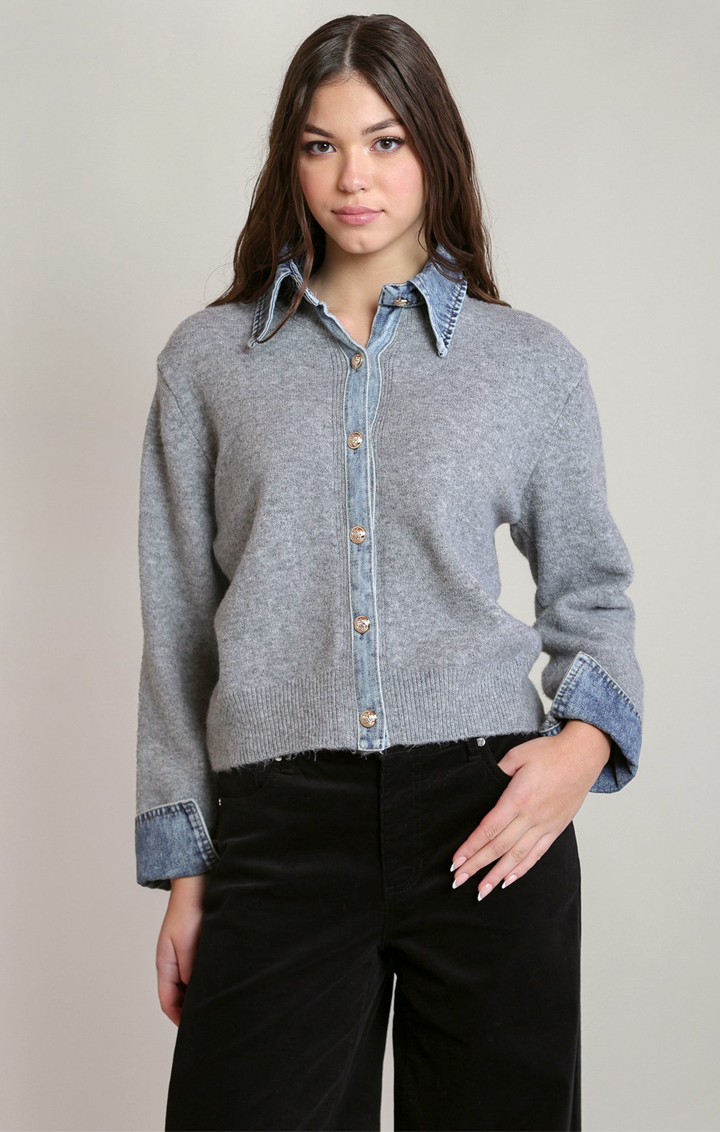 Denim Collar Cardi