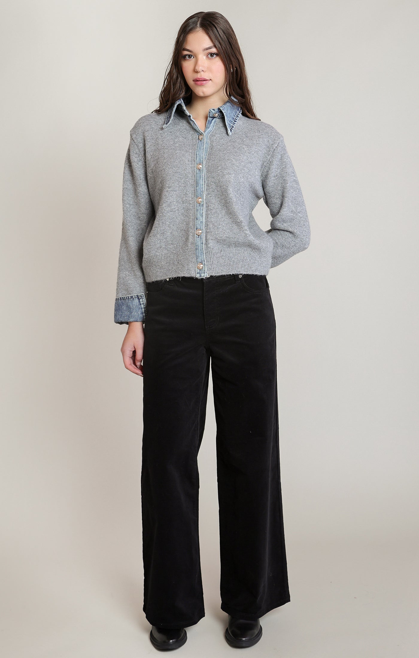 Denim Collar Cardi