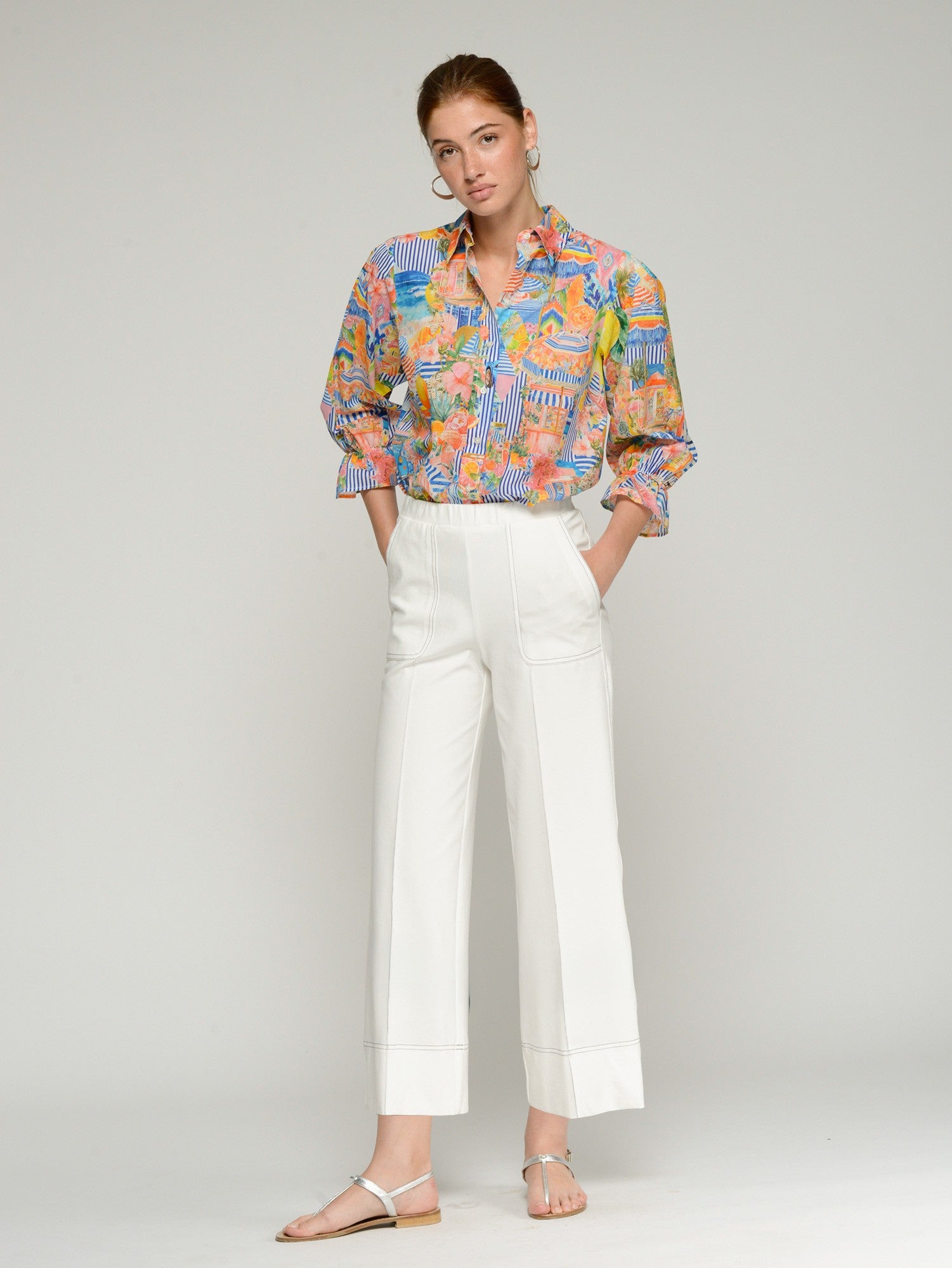 Contrast Stitch Pant - White