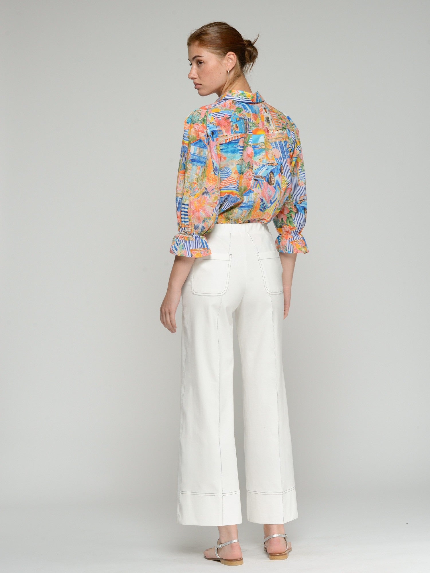 Contrast Stitch Pant - White