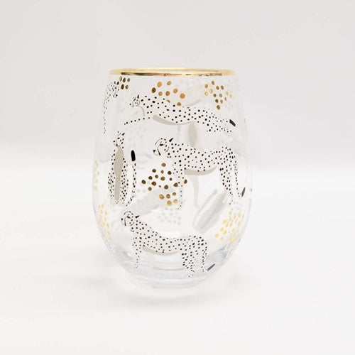 Stemless Wine Glass- Cheetah Print
