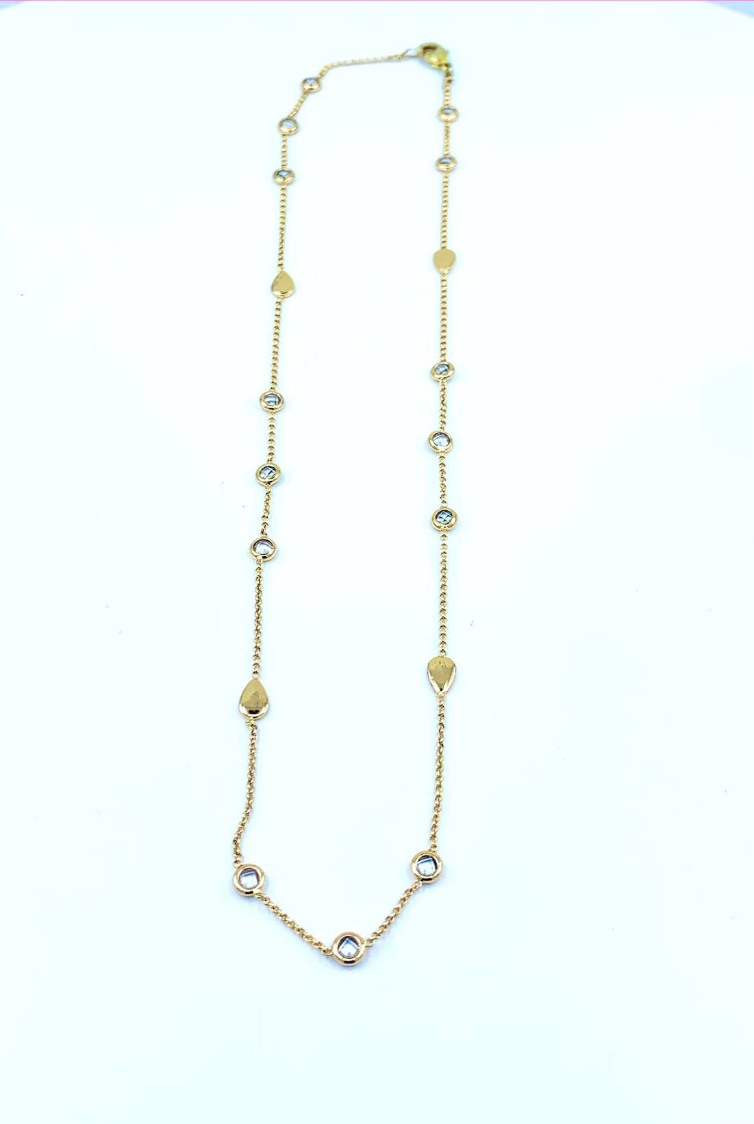 Gold tear Drop and CZ Chain Necklace