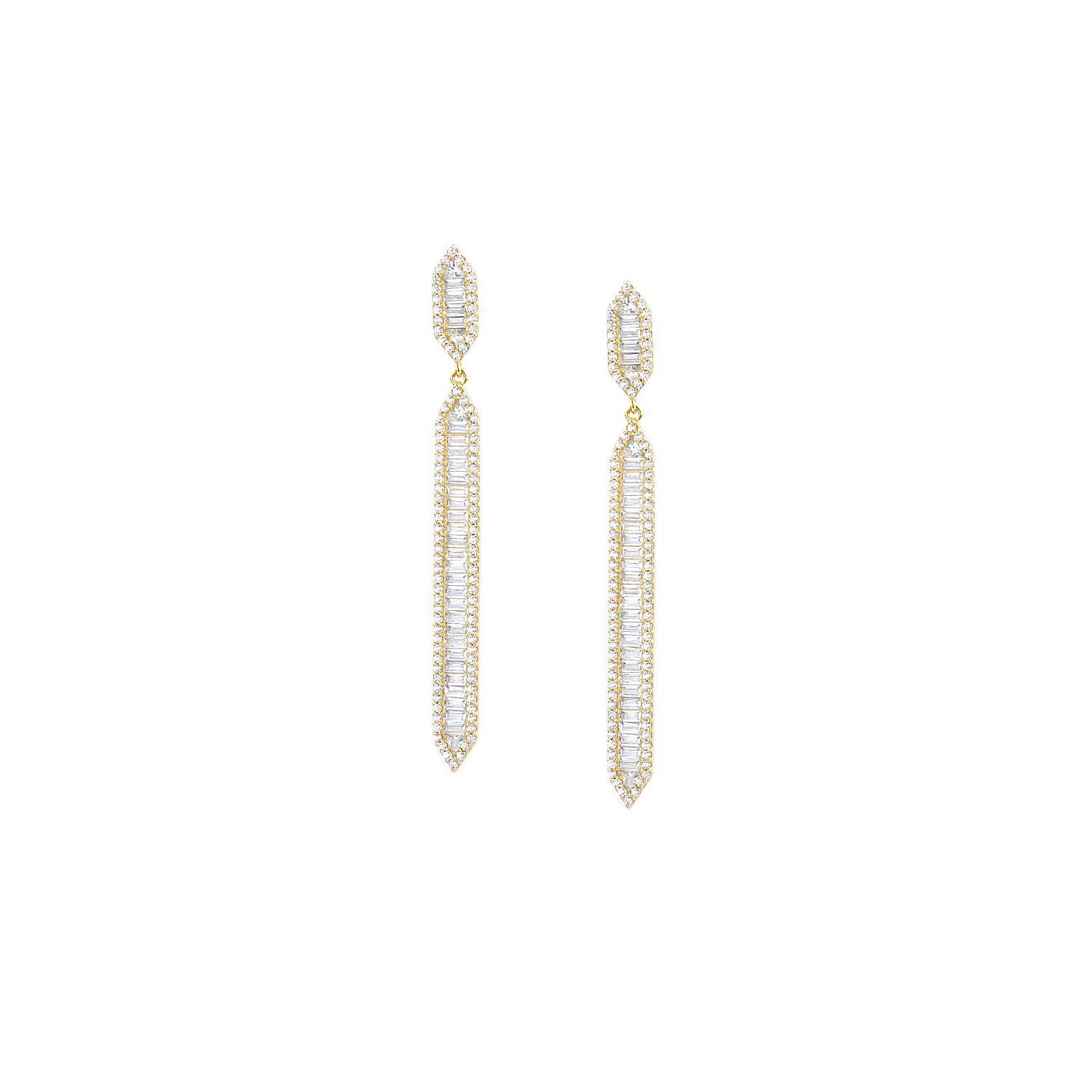 Sterling Elongated Marquise Baguette Drop Earring