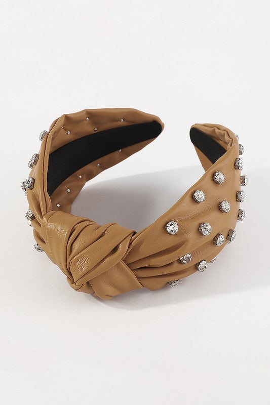 Faux Leather Jeweled Headband