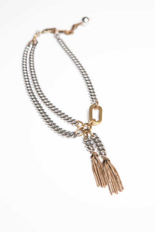 Stainless Steel & Brass Tassel Necklace