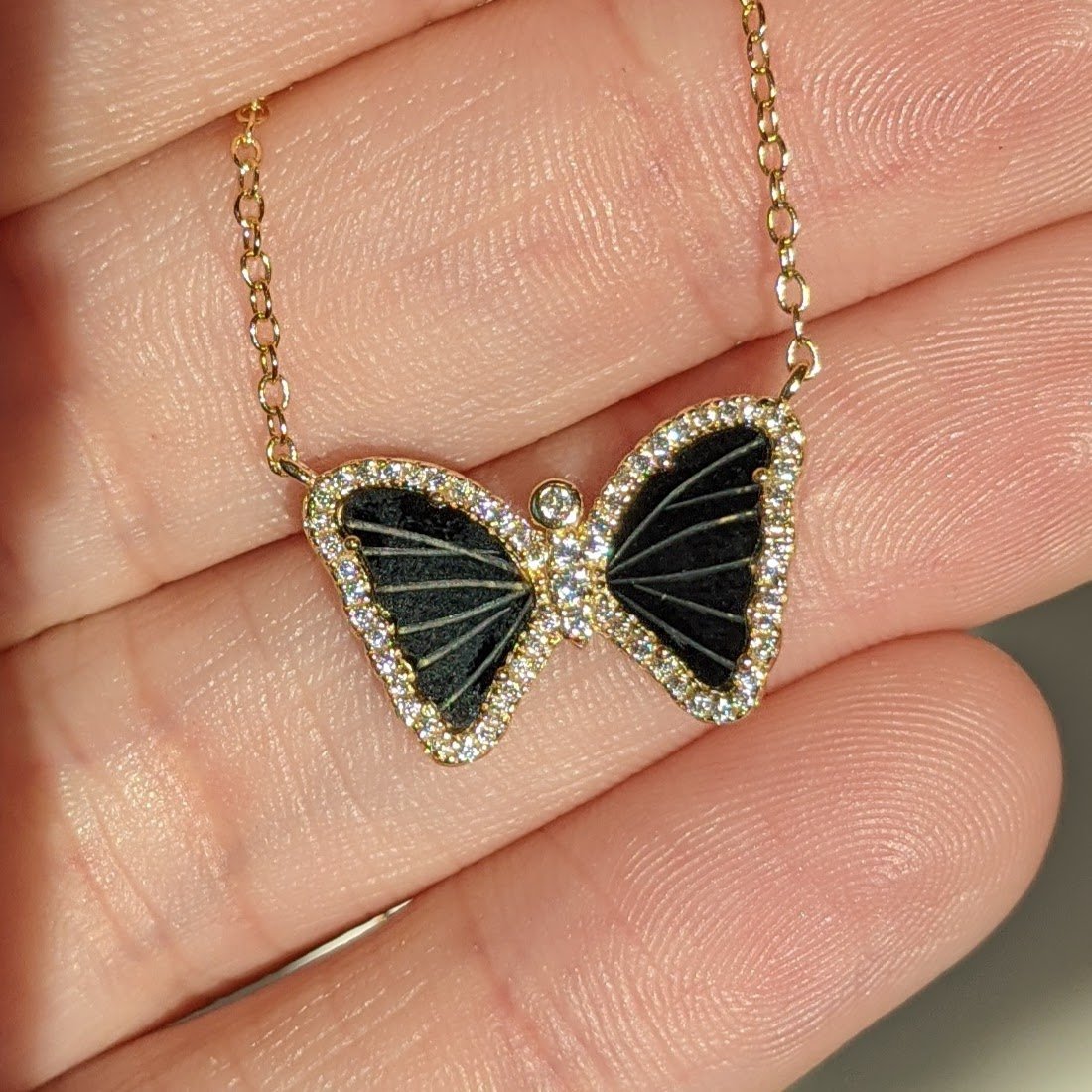 Mini Butterfly Necklace in Black Onyx
