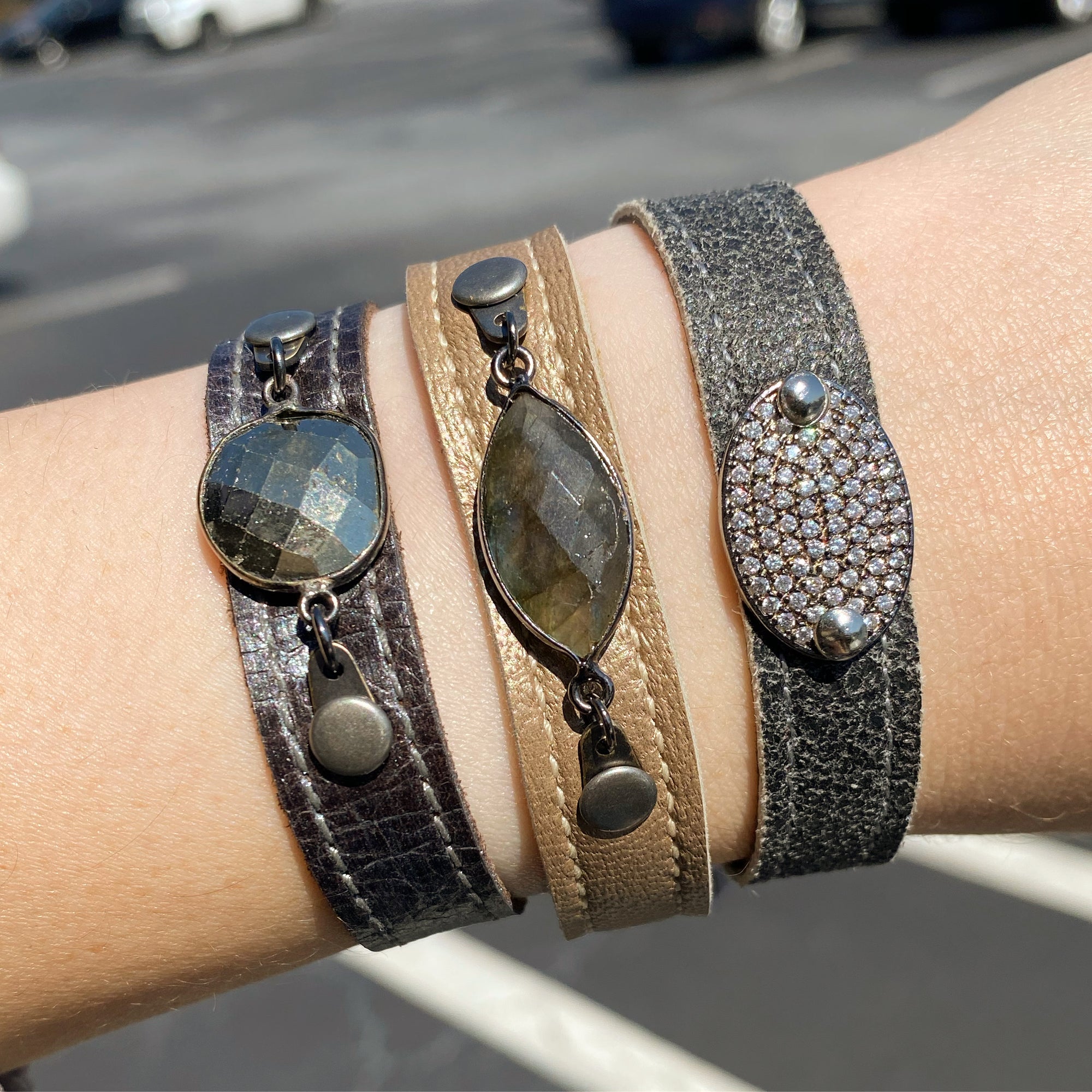 Leather Stack Bracelet: Gemstone