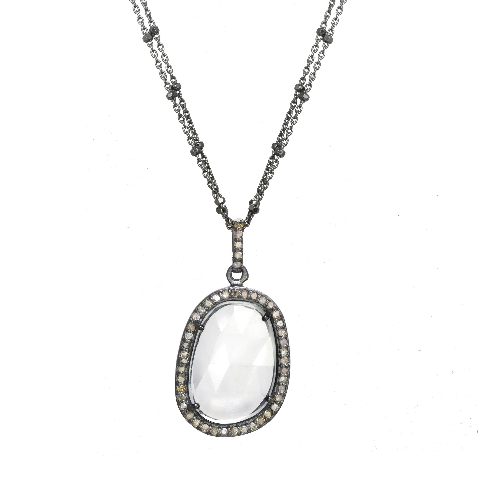 Diamond and Quartz Bezel Necklace