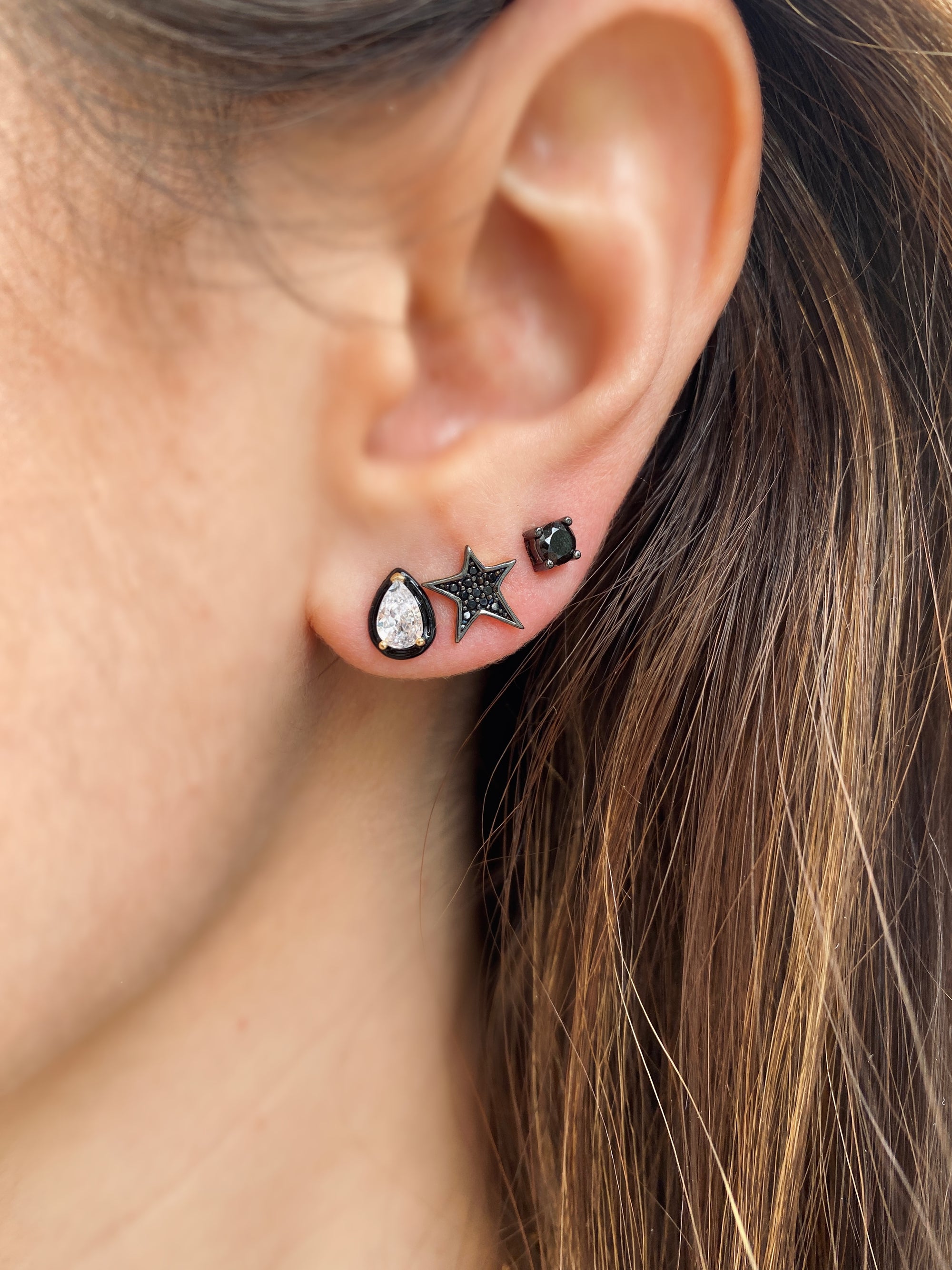 Enamel Bezel Pear Studs