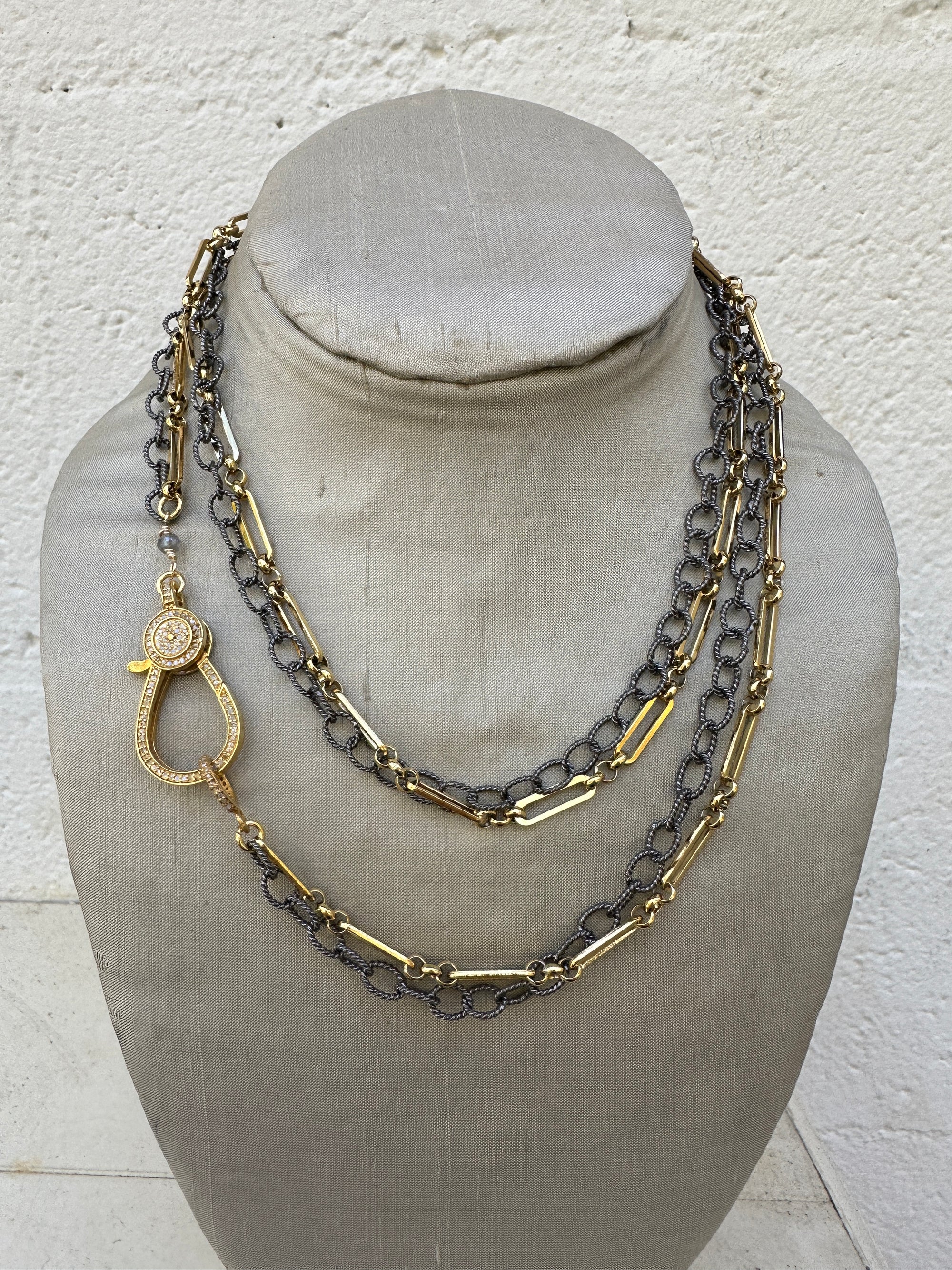 Long Mixed Chains, Pave Diamond Clasp
