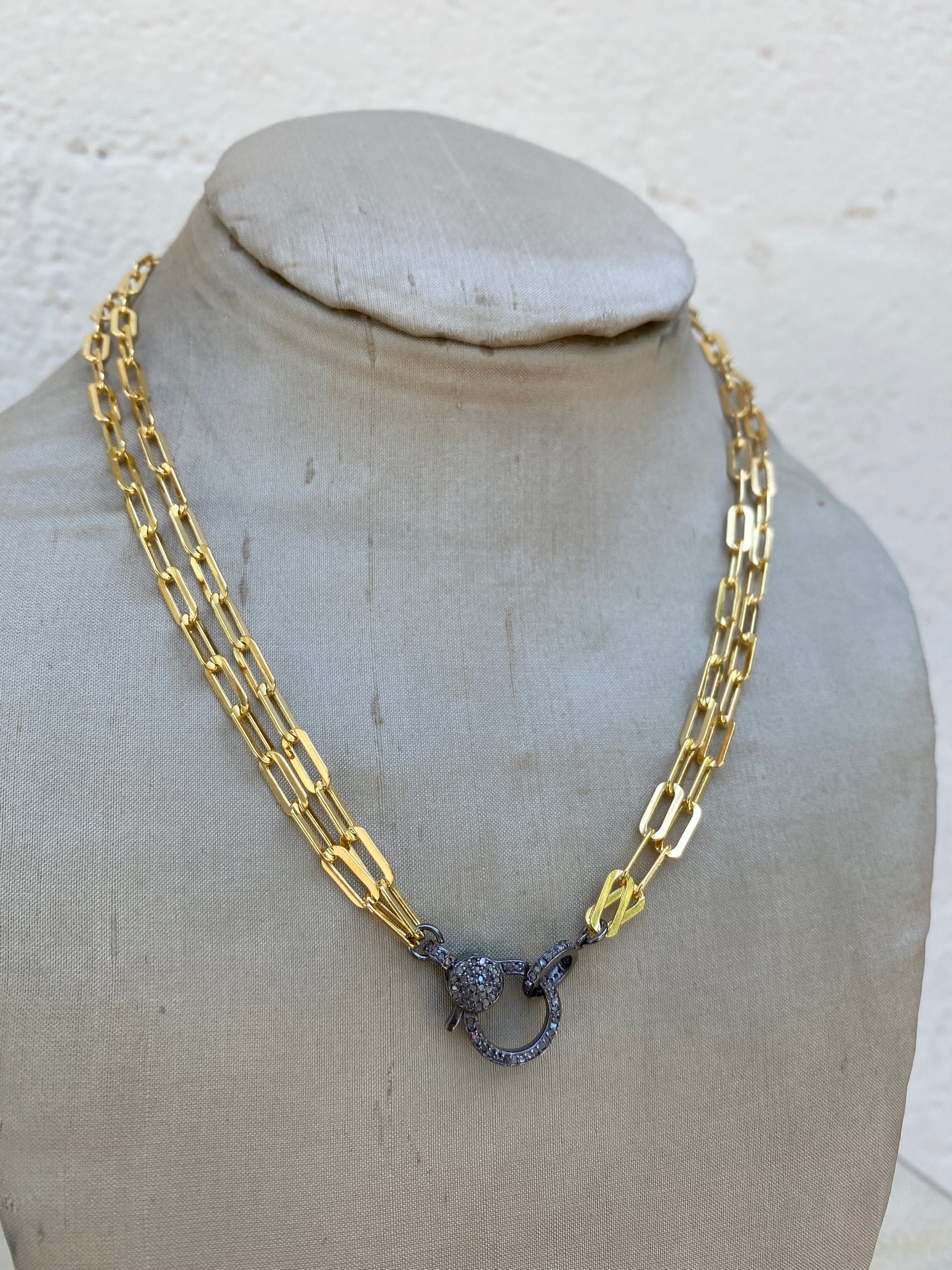 Gold Link and Diamond Pave Diamond Clasp Necklace