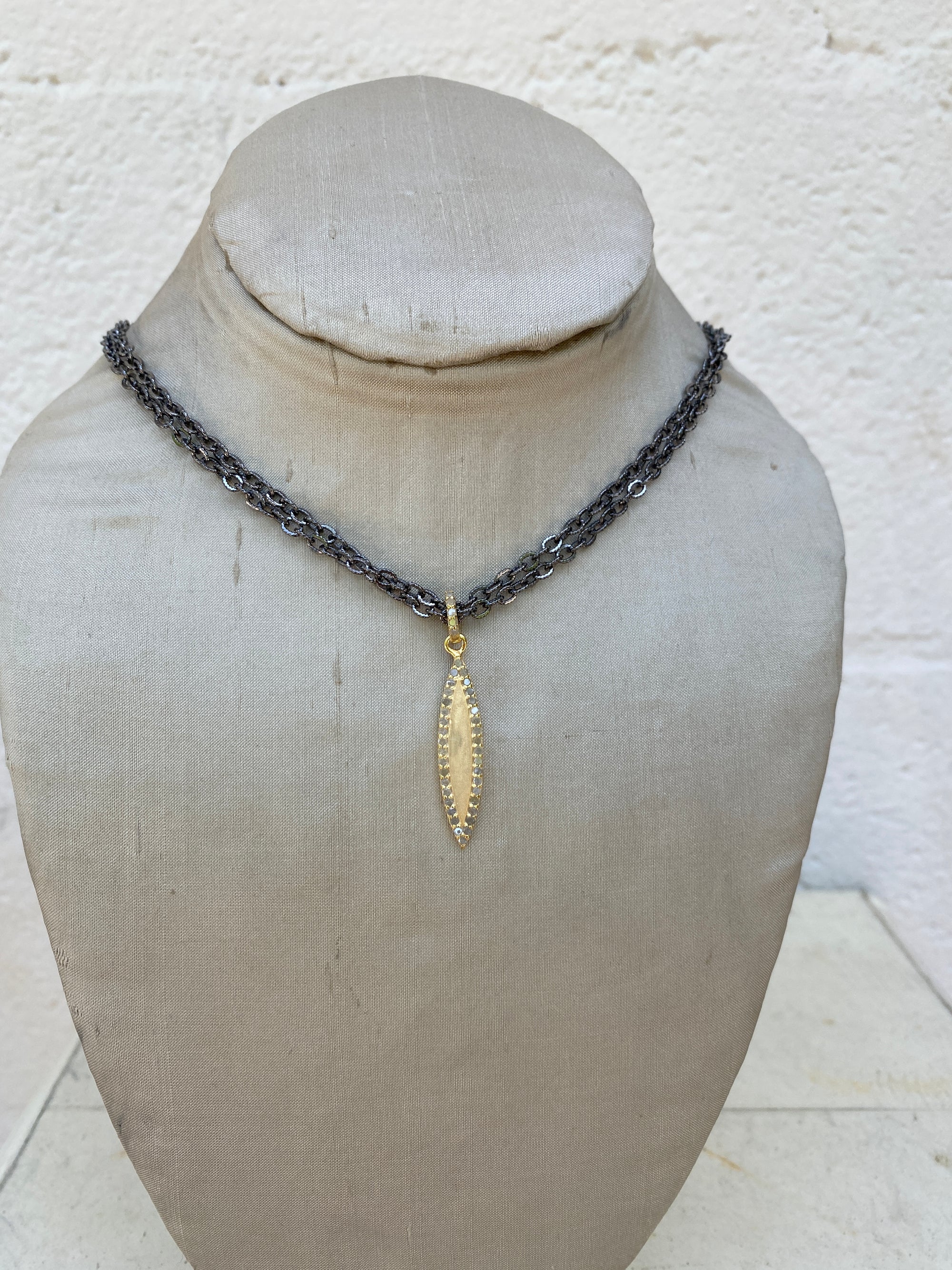 Mixed Metal Pave Dagger Necklace