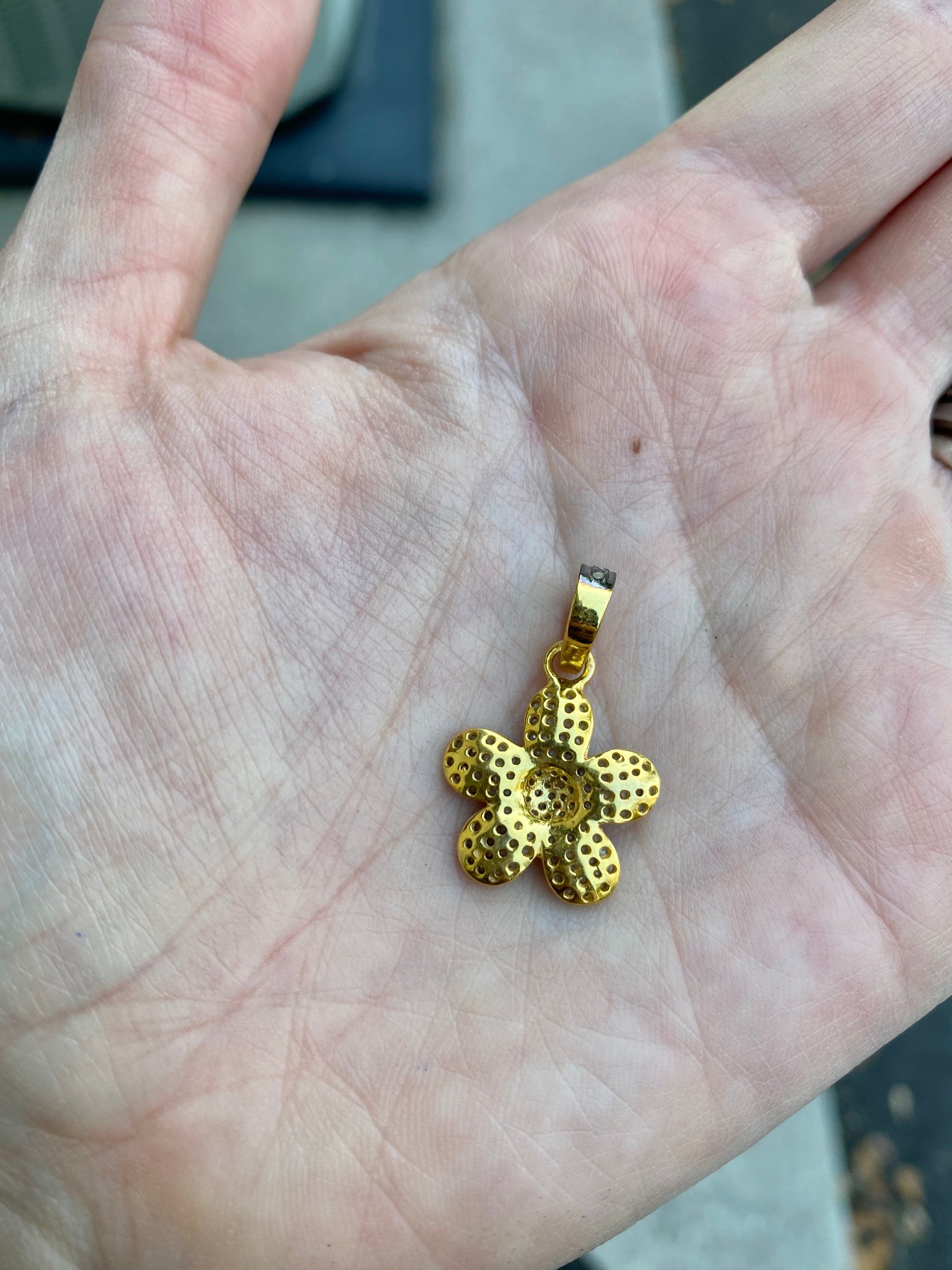 Small Pave Diamond Flower Pendant