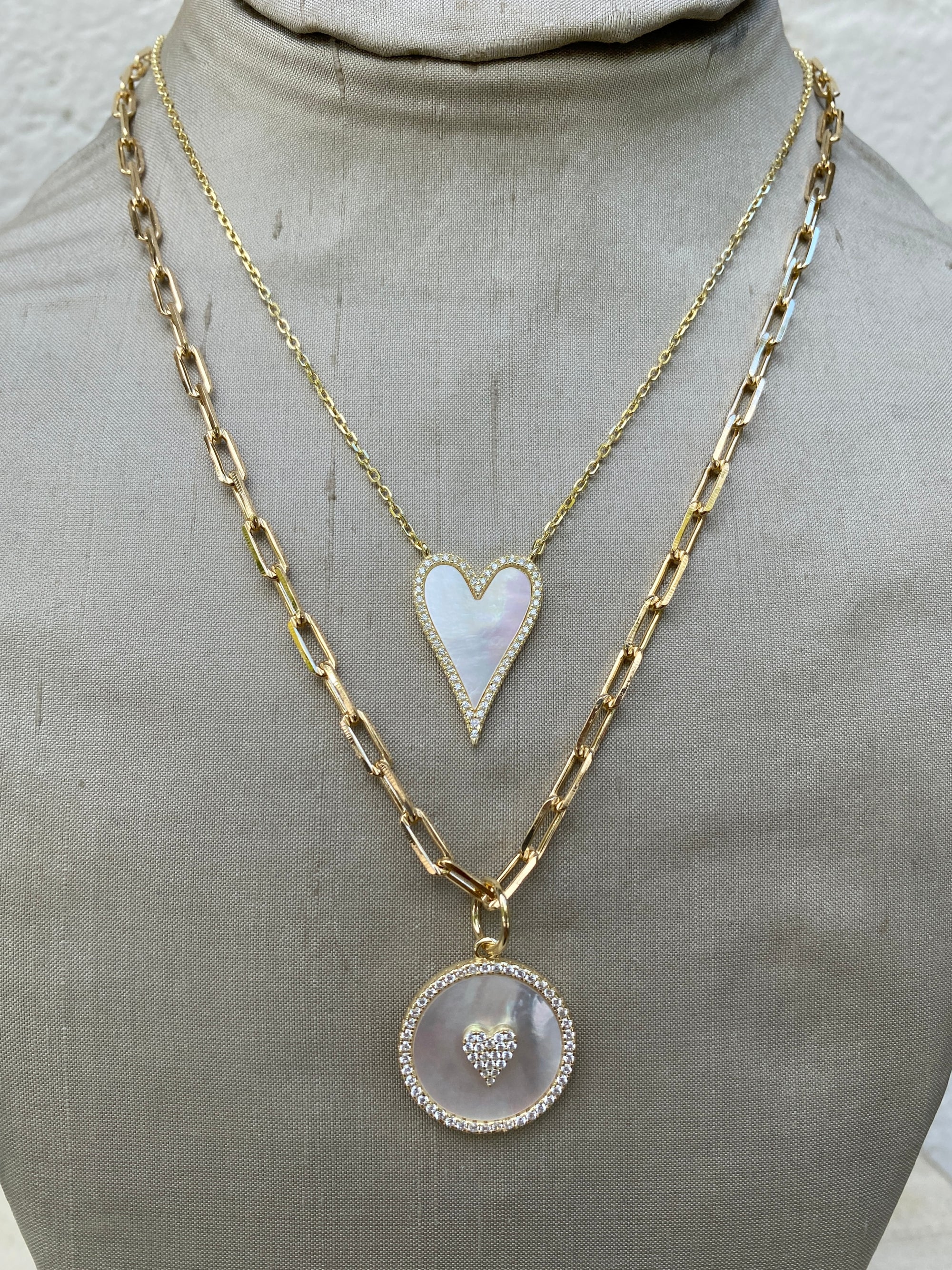 Mother of Pearl Pavé Heart Necklace
