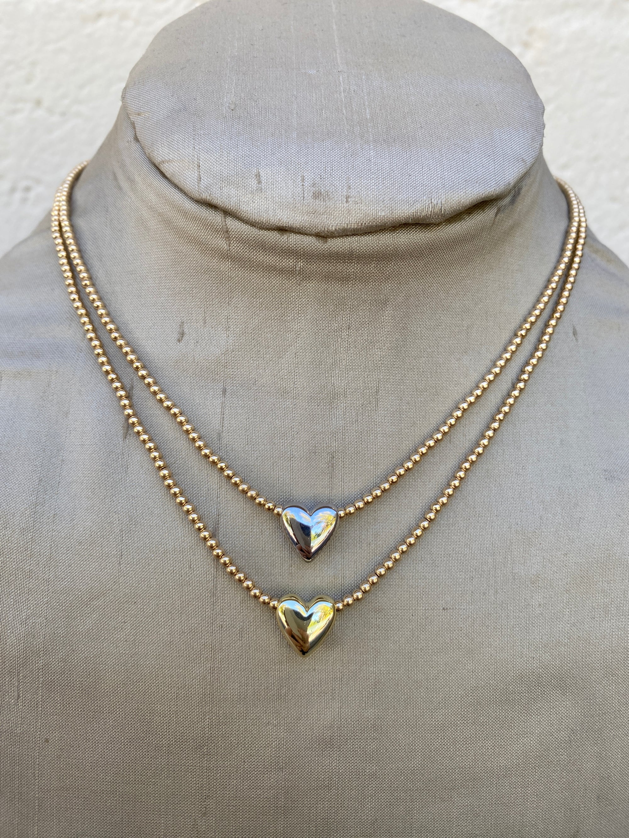 14K Beaded Heart Necklace