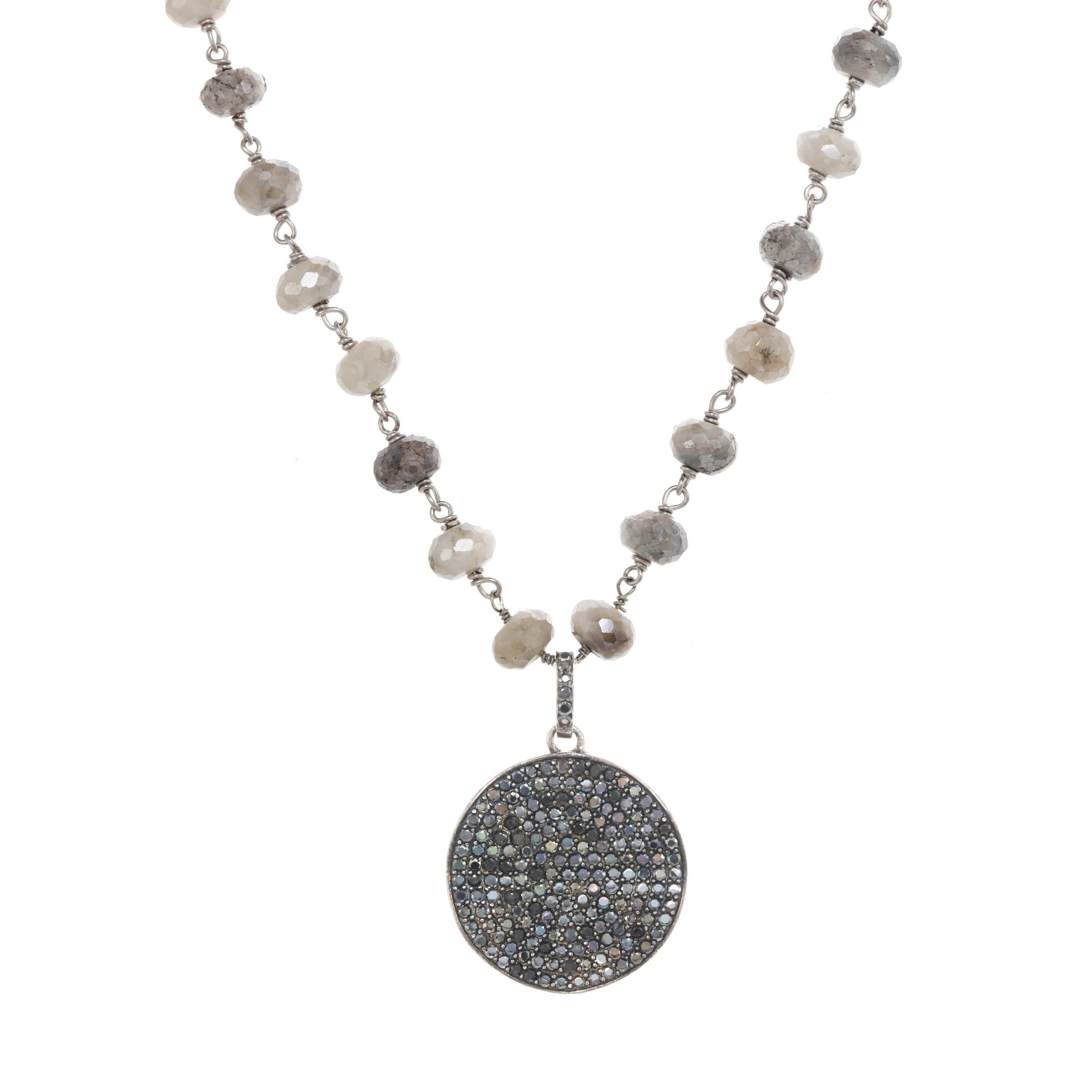 Silverite and Black Spinel Pendant Necklace