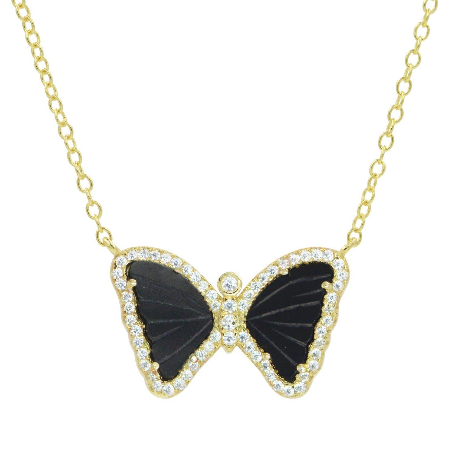 Mini Butterfly Necklace in Black Onyx